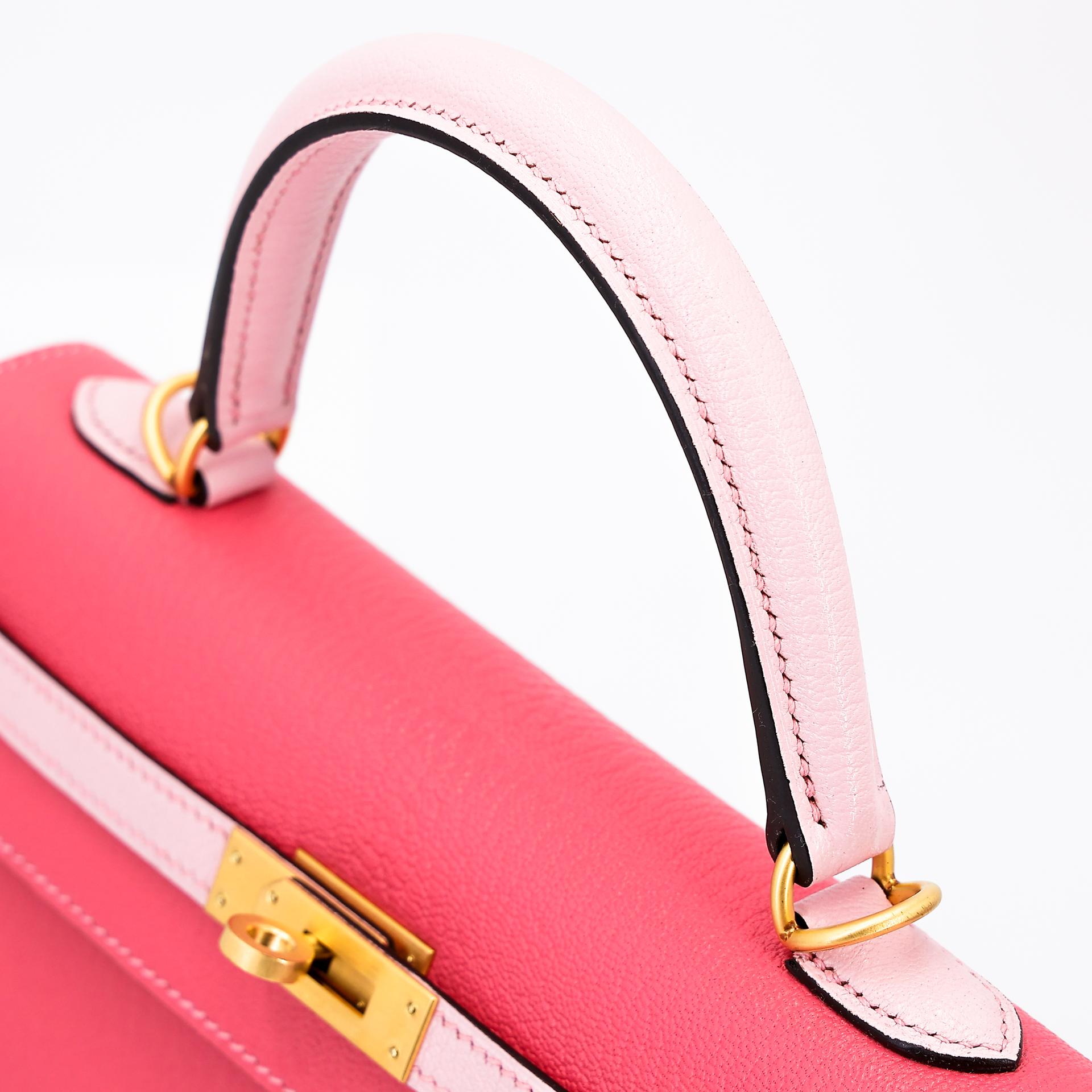 Unused ( Rank NS ) HERMÈS Special Order Kelly 25 HSS Sellier Rose Azalee (8W) Rose Sakura (3Q) Chevre Brushed Gold hardware X (2016) - 3