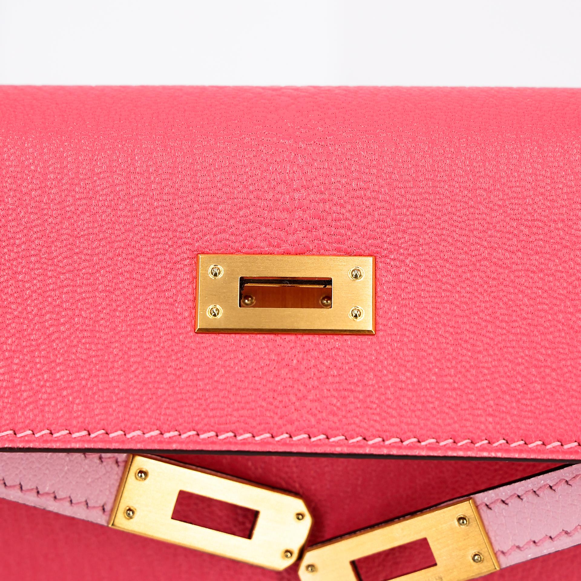 Unused ( Rank NS ) HERMÈS Special Order Kelly 25 HSS Sellier Rose Azalee (8W) Rose Sakura (3Q) Chevre Brushed Gold hardware X (2016) - 11