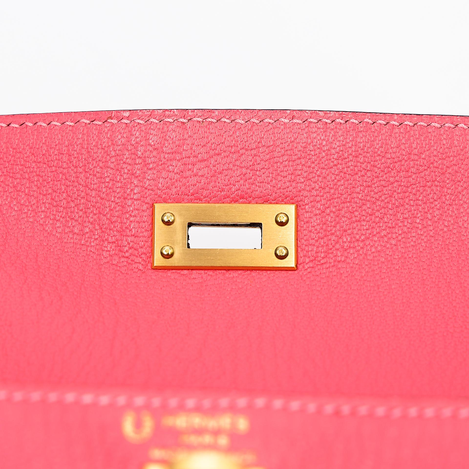 Unused ( Rank NS ) HERMÈS Special Order Kelly 25 HSS Sellier Rose Azalee (8W) Rose Sakura (3Q) Chevre Brushed Gold hardware X (2016) - 12