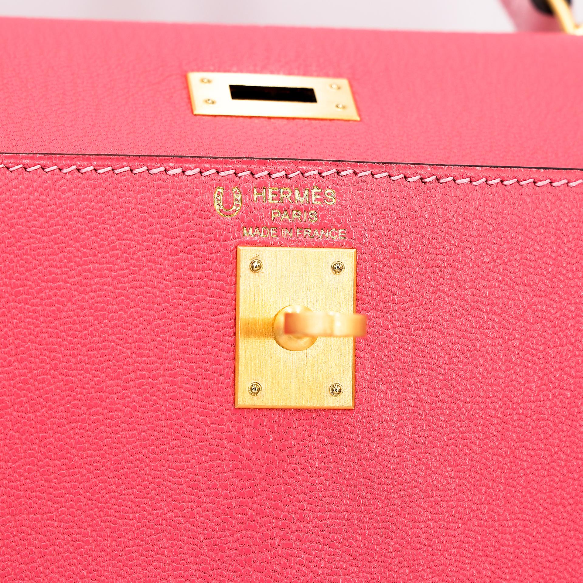 Unused ( Rank NS ) HERMÈS Special Order Kelly 25 HSS Sellier Rose Azalee (8W) Rose Sakura (3Q) Chevre Brushed Gold hardware X (2016) - 13