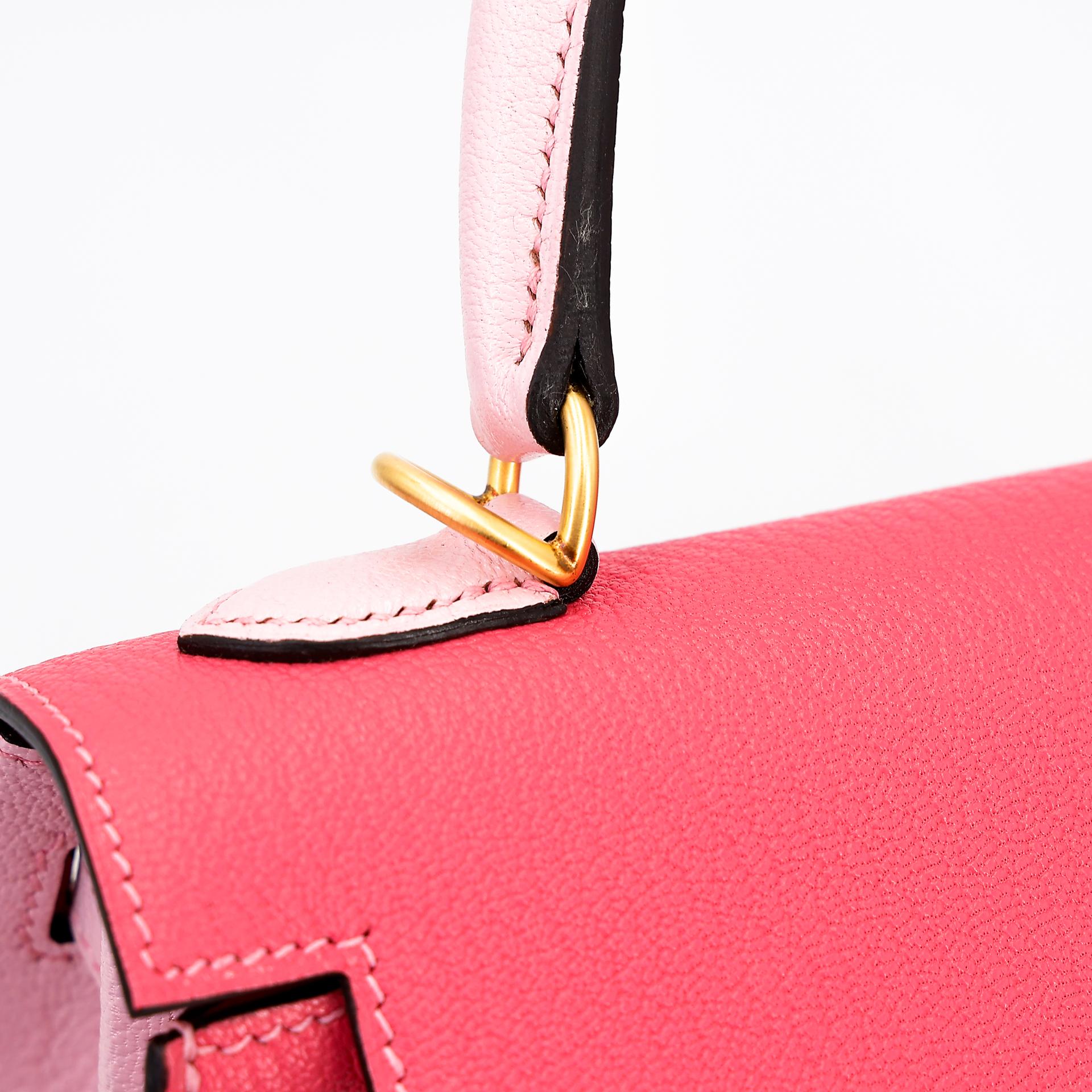 Unused ( Rank NS ) HERMÈS Special Order Kelly 25 HSS Sellier Rose Azalee (8W) Rose Sakura (3Q) Chevre Brushed Gold hardware X (2016) - 14