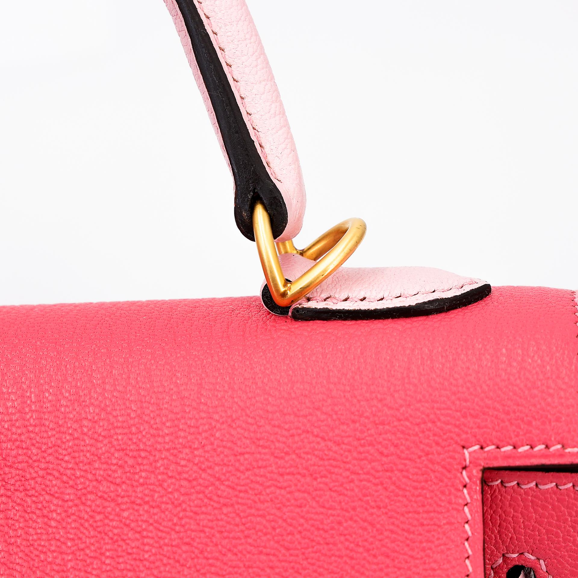 Unused ( Rank NS ) HERMÈS Special Order Kelly 25 HSS Sellier Rose Azalee (8W) Rose Sakura (3Q) Chevre Brushed Gold hardware X (2016) - 15