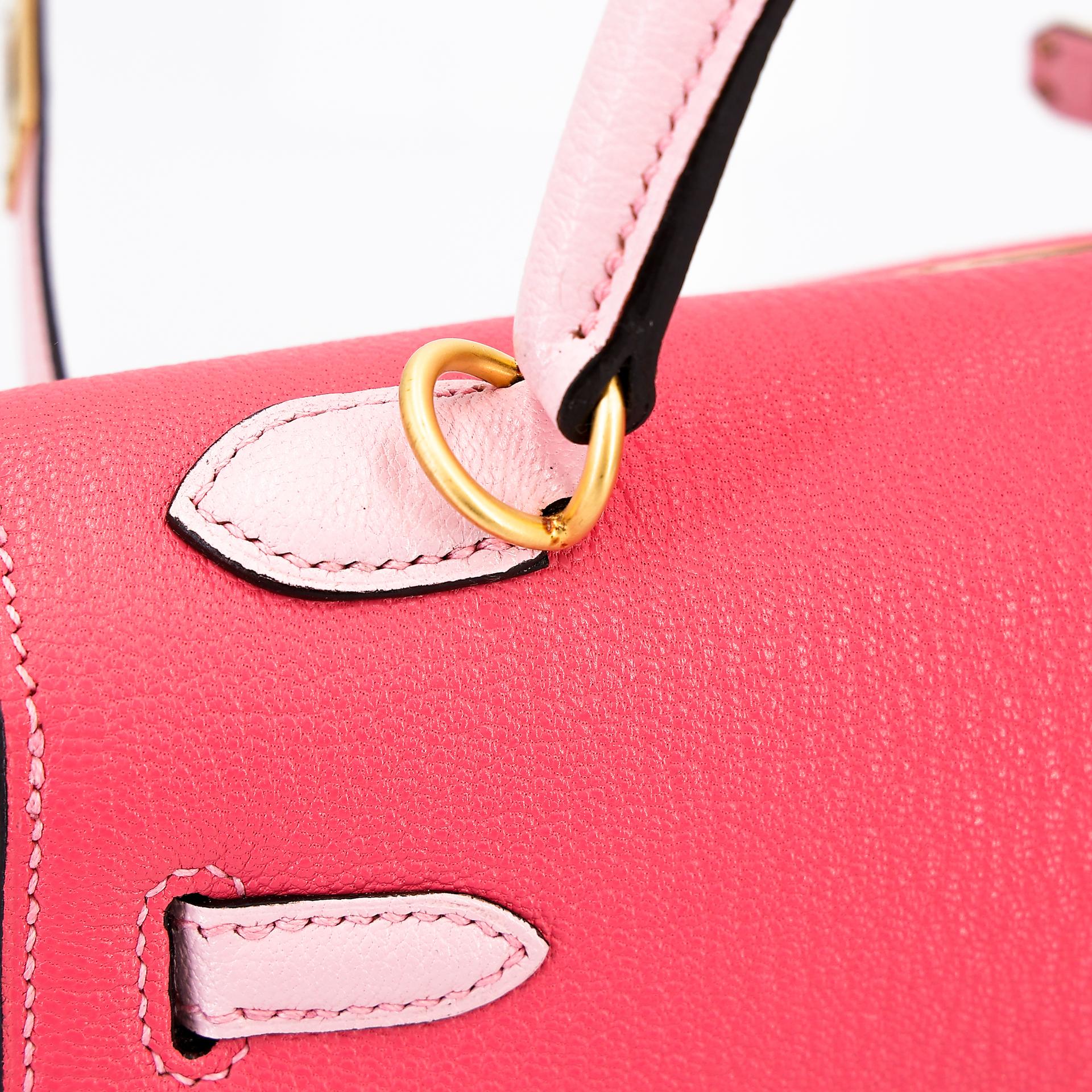 Unused ( Rank NS ) HERMÈS Special Order Kelly 25 HSS Sellier Rose Azalee (8W) Rose Sakura (3Q) Chevre Brushed Gold hardware X (2016) - 16