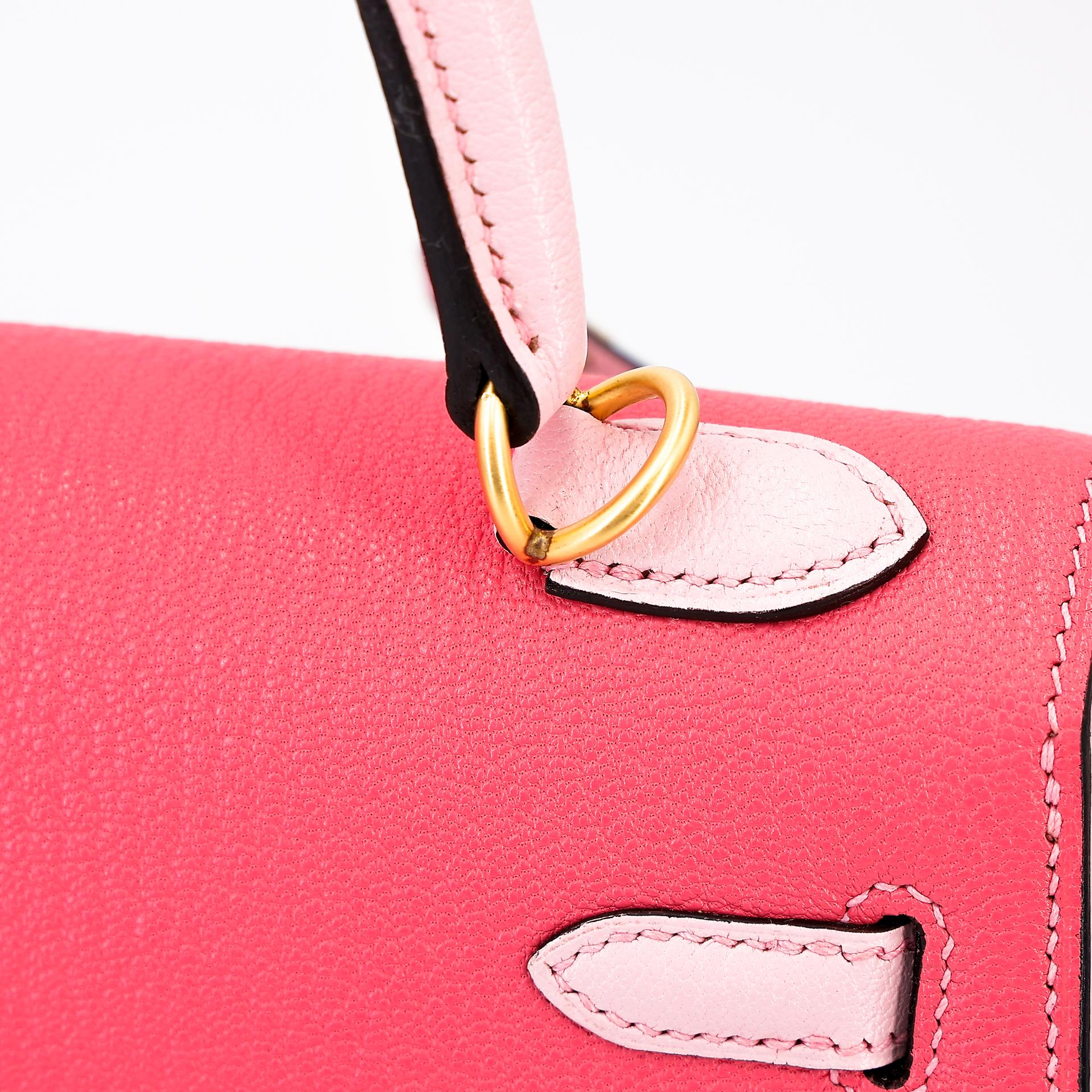 Unused ( Rank NS ) HERMÈS Special Order Kelly 25 HSS Sellier Rose Azalee (8W) Rose Sakura (3Q) Chevre Brushed Gold hardware X (2016) - 17