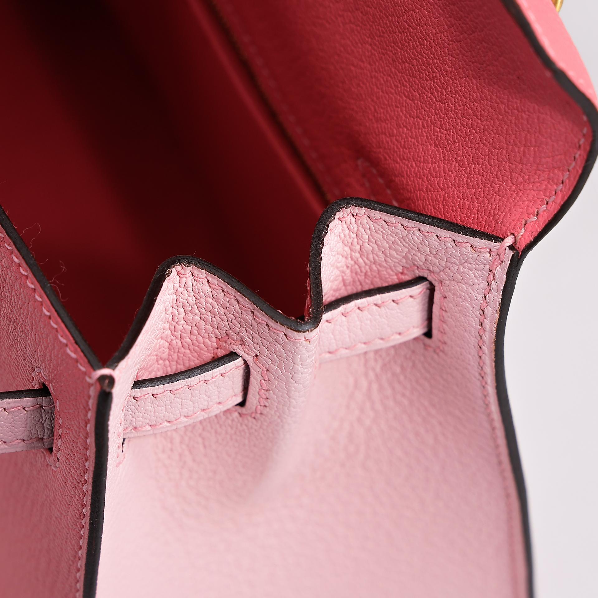 Unused ( Rank NS ) HERMÈS Special Order Kelly 25 HSS Sellier Rose Azalee (8W) Rose Sakura (3Q) Chevre Brushed Gold hardware X (2016) - 20