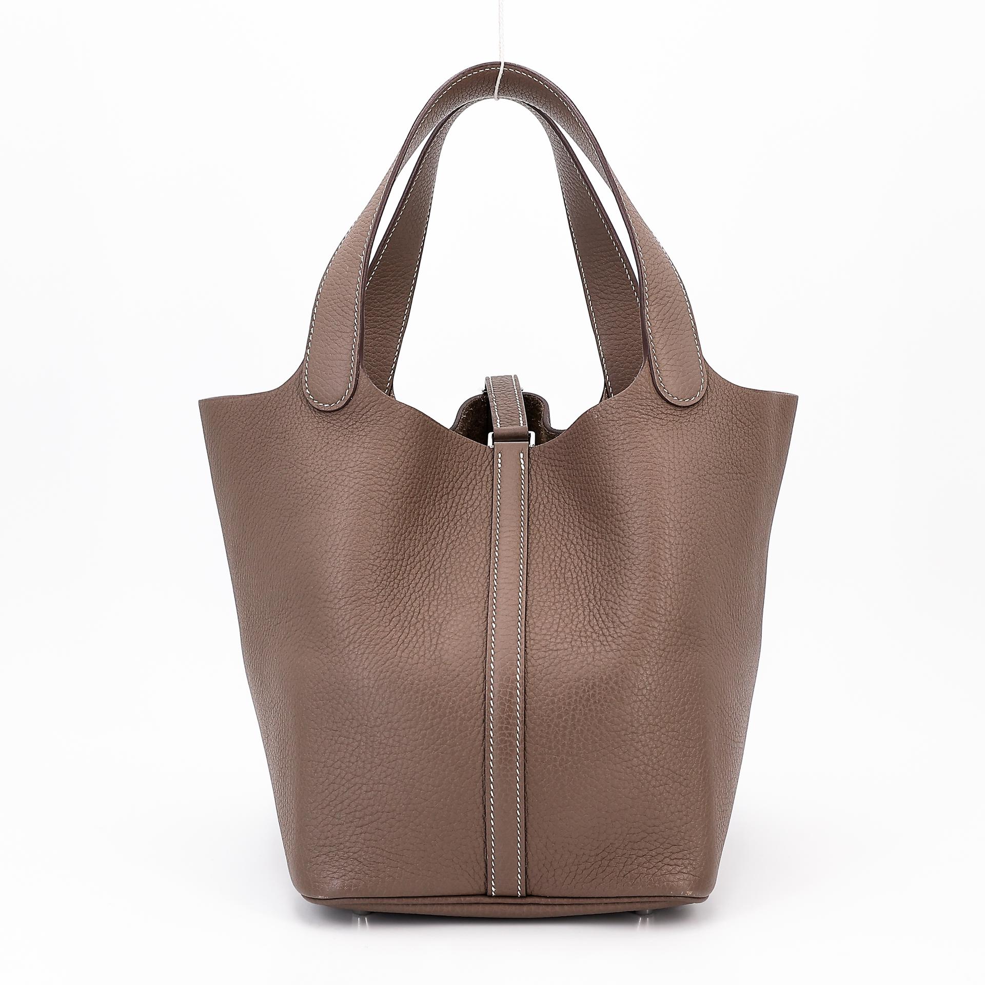 Very Good ( Rank A) HERMÈS Picotin Lock MM Etoupe (18) Clemence Palladium hardware Y (2020) - 2