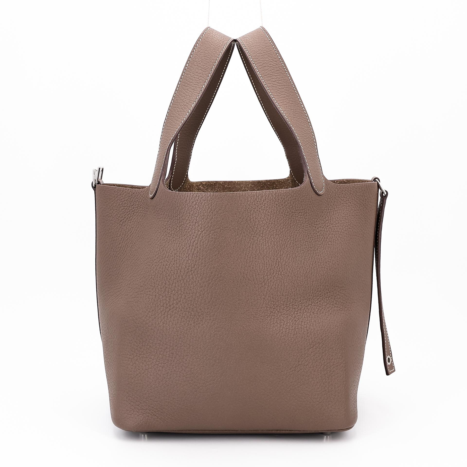 Very Good ( Rank A) HERMÈS Picotin Lock MM Etoupe (18) Clemence Palladium hardware Y (2020) - 4