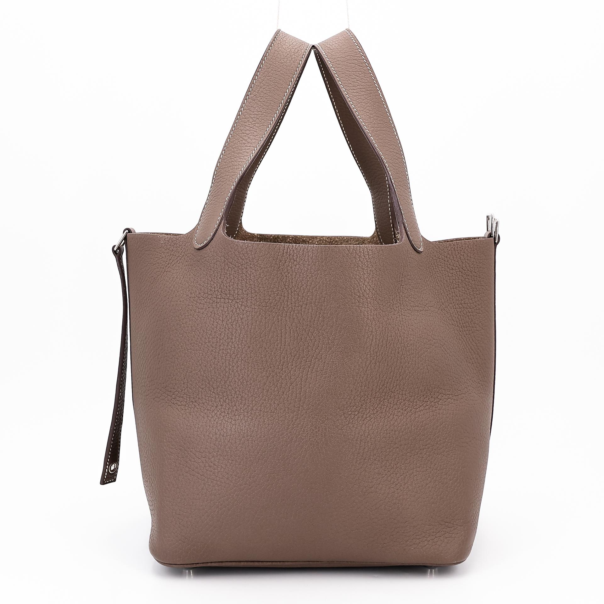 Very Good ( Rank A) HERMÈS Picotin Lock MM Etoupe (18) Clemence Palladium hardware Y (2020) - 5