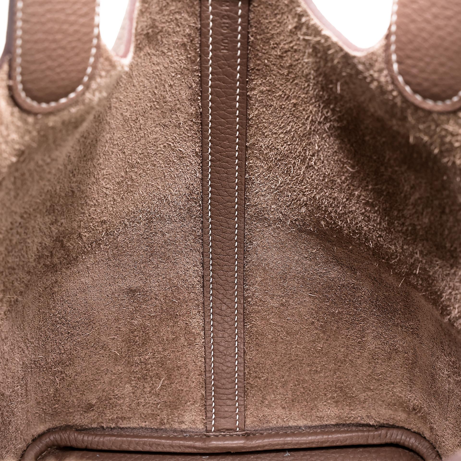 Very Good ( Rank A) HERMÈS Picotin Lock MM Etoupe (18) Clemence Palladium hardware Y (2020) - 18
