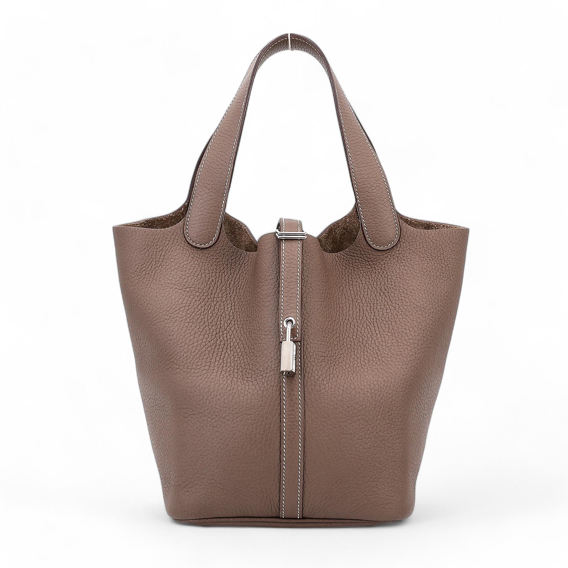 Very Good ( Rank A) HERMÈS Picotin Lock MM Etoupe (18) Clemence Palladium hardware Y (2020) - 1