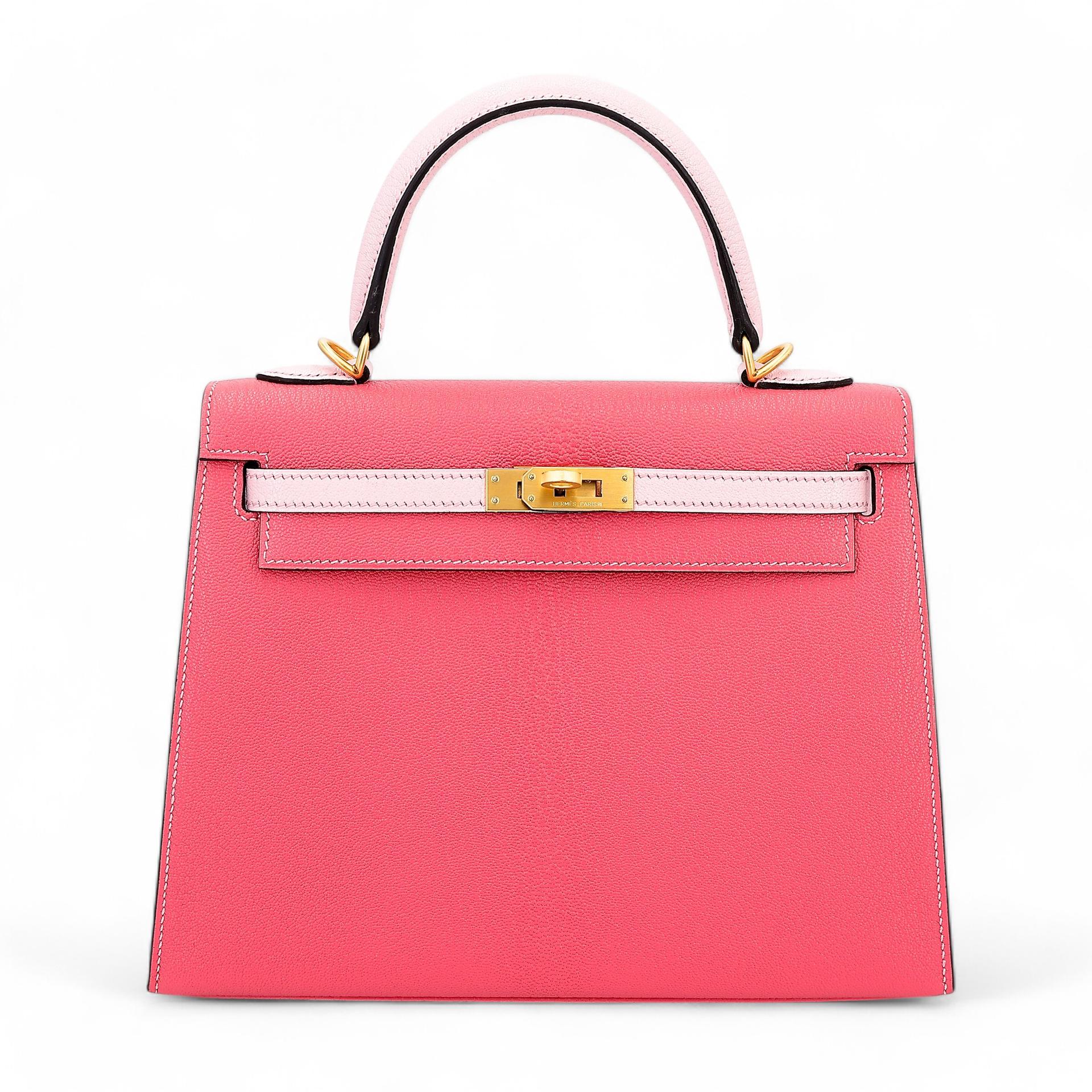 Unused ( Rank NS ) HERMÈS Special Order Kelly 25 HSS Sellier Rose Azalee (8W) Rose Sakura (3Q) Chevre Brushed Gold hardware X (2016) - 1