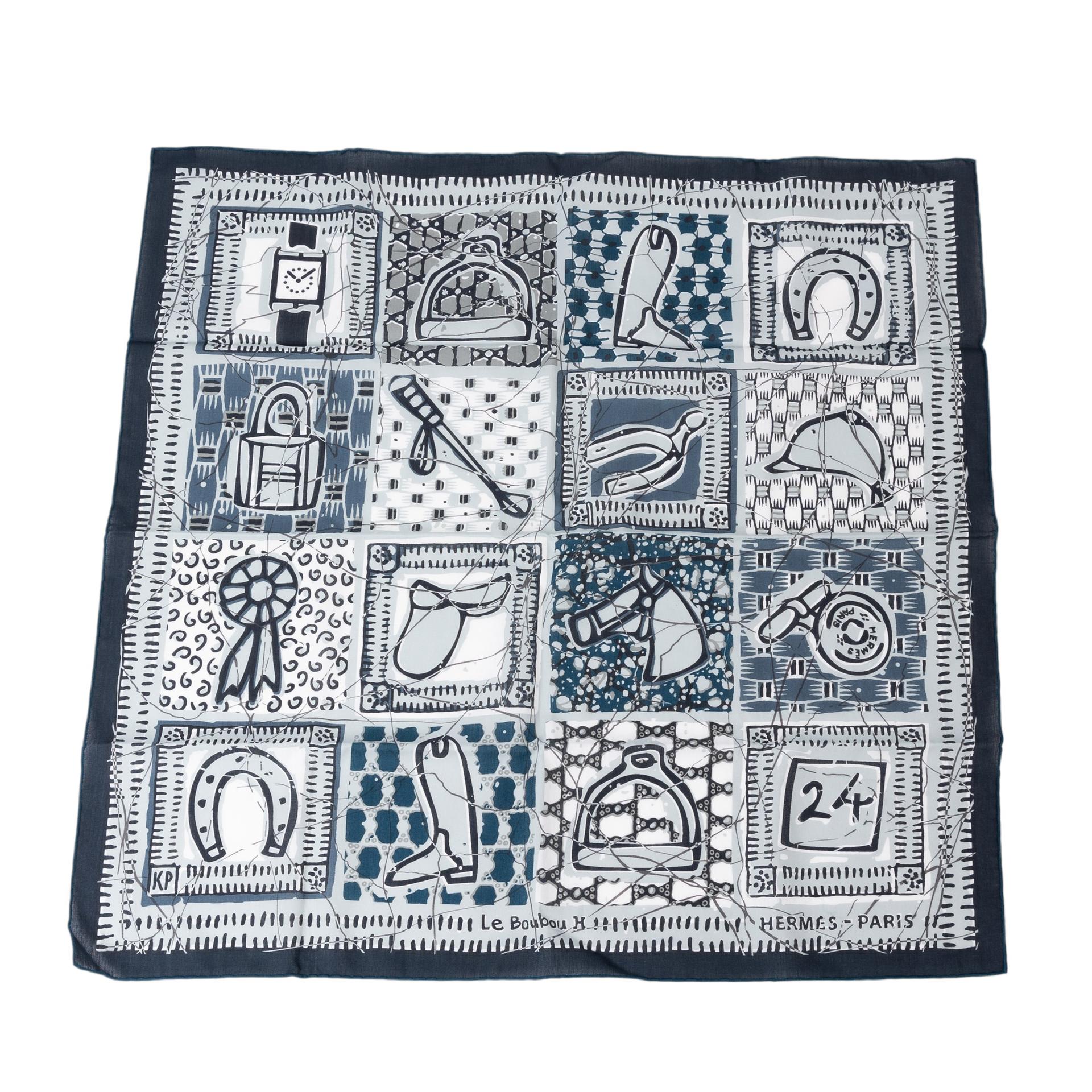 Excellent ( Rank SA ) HERMÈS Carre 70 scarf Gray Blue Cotton None None - 1
