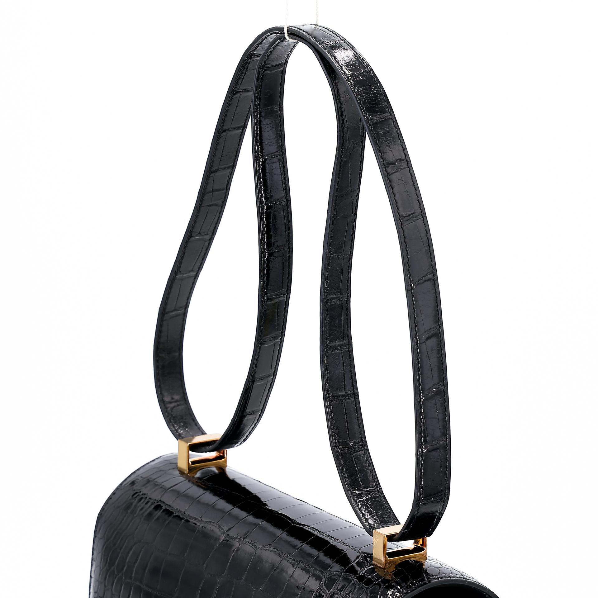 Excellent ( Rank SA ) HERMÈS Constance 24 Black (89) Alligator Rose Gold hardware A (2017) - 3