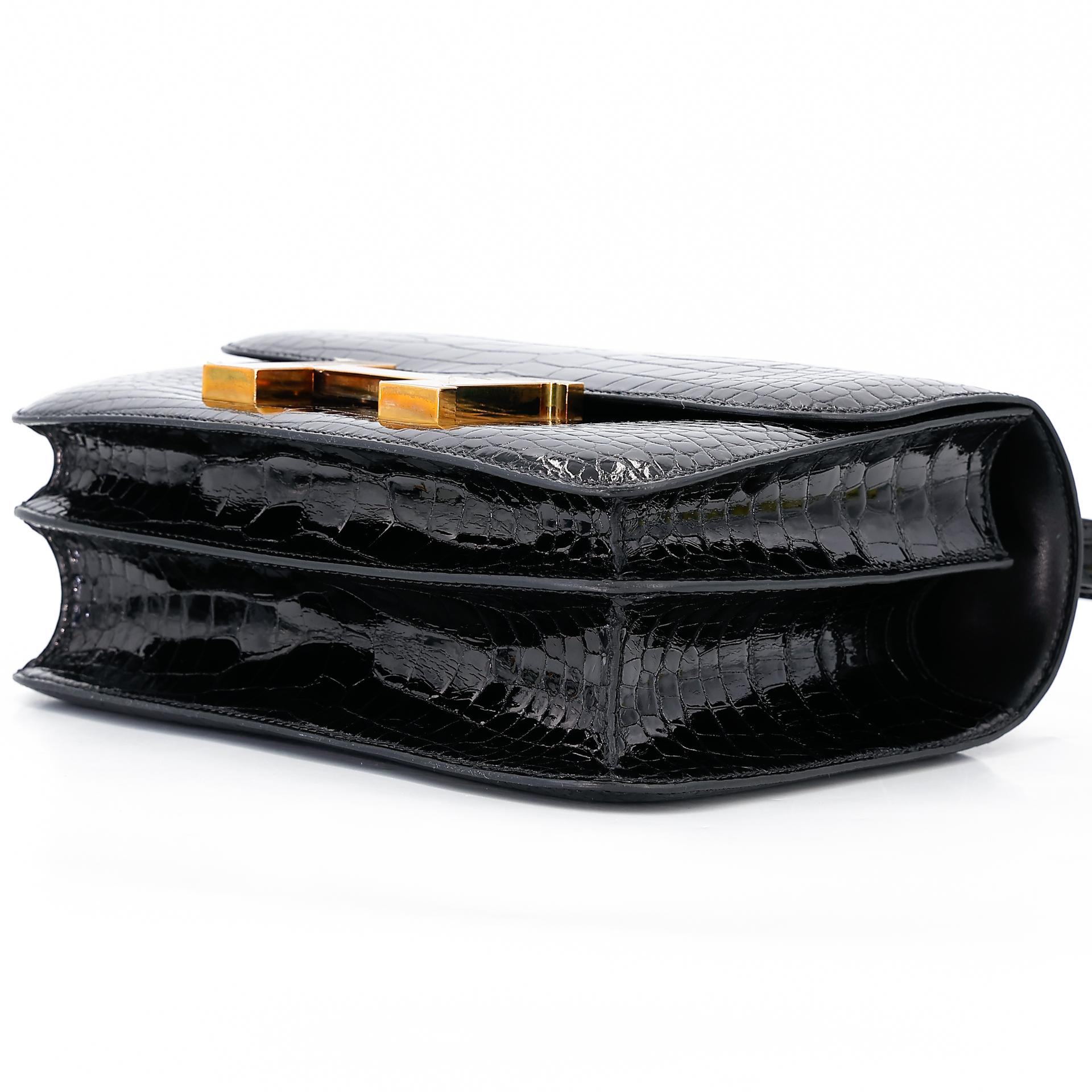Excellent ( Rank SA ) HERMÈS Constance 24 Black (89) Alligator Rose Gold hardware A (2017) - 7