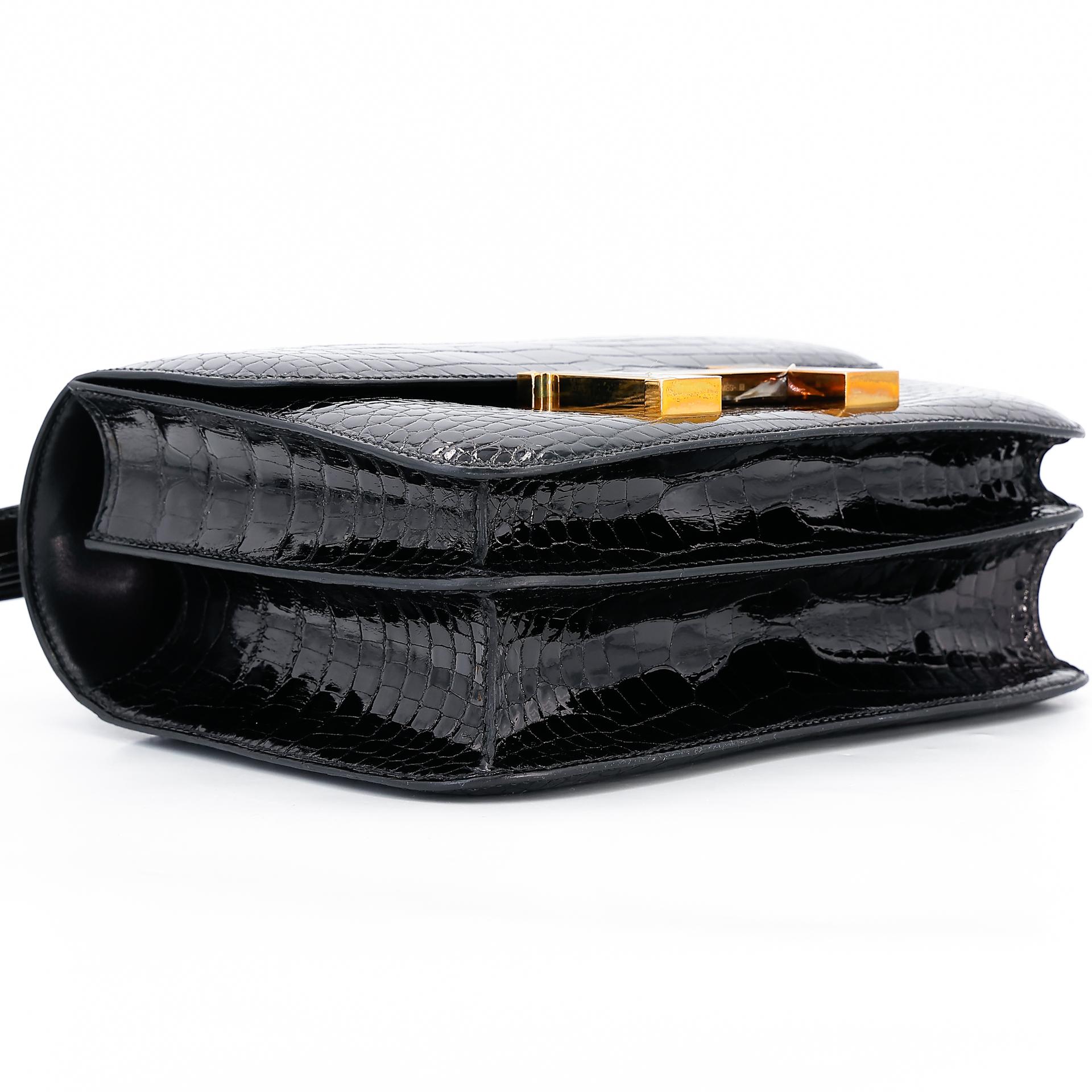 Excellent ( Rank SA ) HERMÈS Constance 24 Black (89) Alligator Rose Gold hardware A (2017) - 8