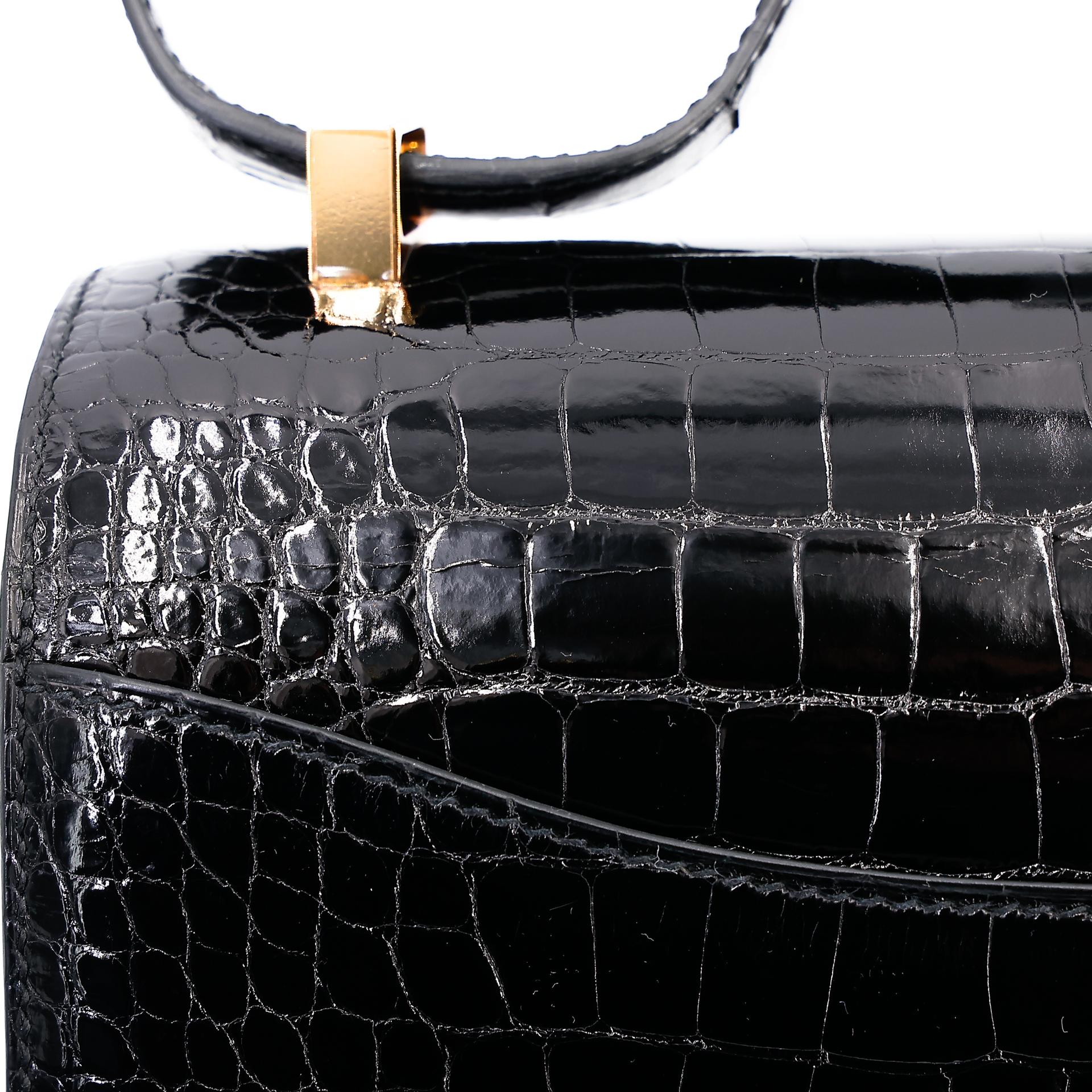 Excellent ( Rank SA ) HERMÈS Constance 24 Black (89) Alligator Rose Gold hardware A (2017) - 11