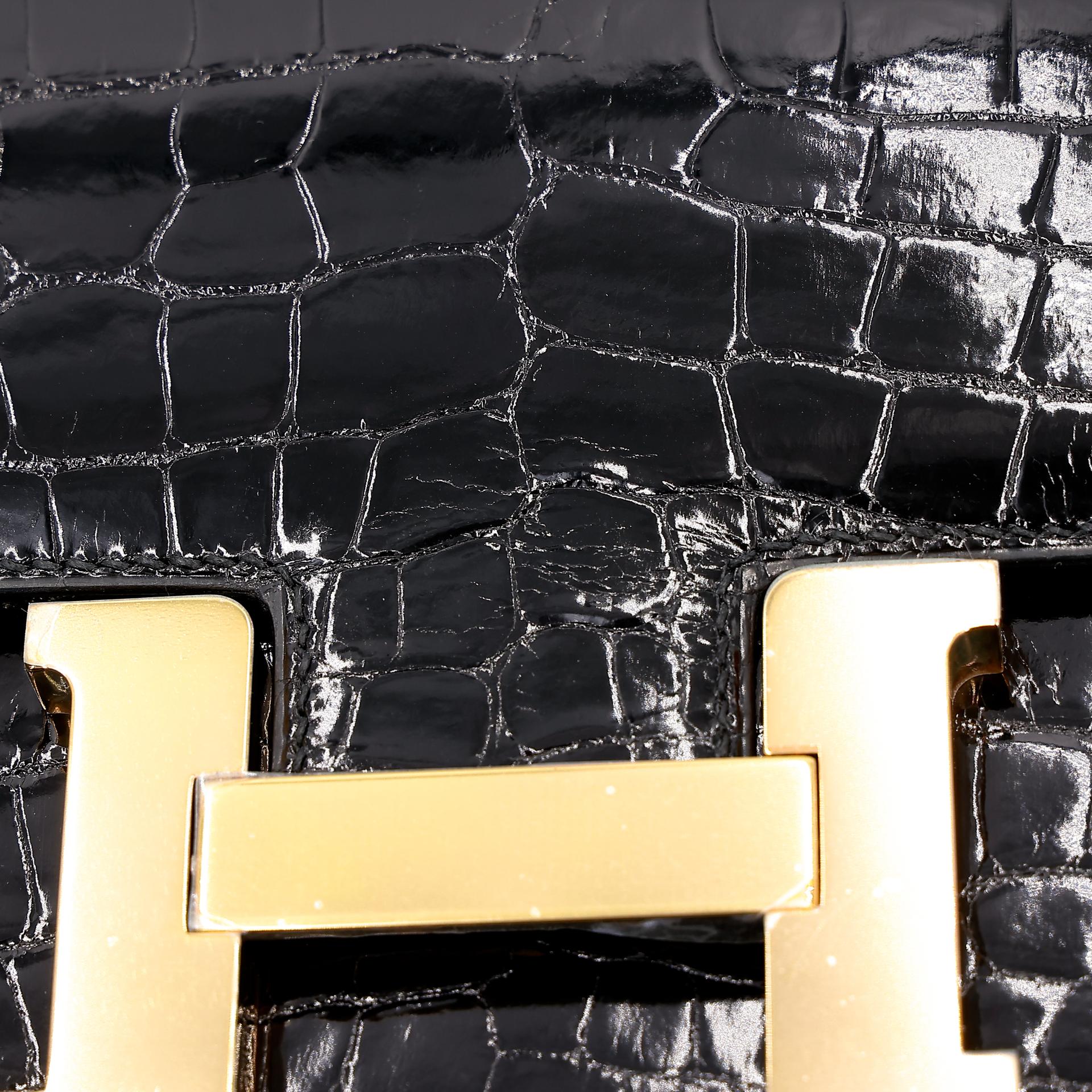 Excellent ( Rank SA ) HERMÈS Constance 24 Black (89) Alligator Rose Gold hardware A (2017) - 13