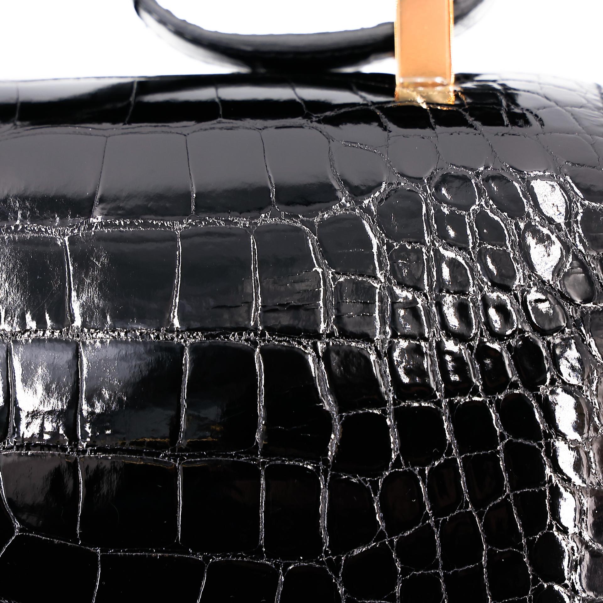 Excellent ( Rank SA ) HERMÈS Constance 24 Black (89) Alligator Rose Gold hardware A (2017) - 15