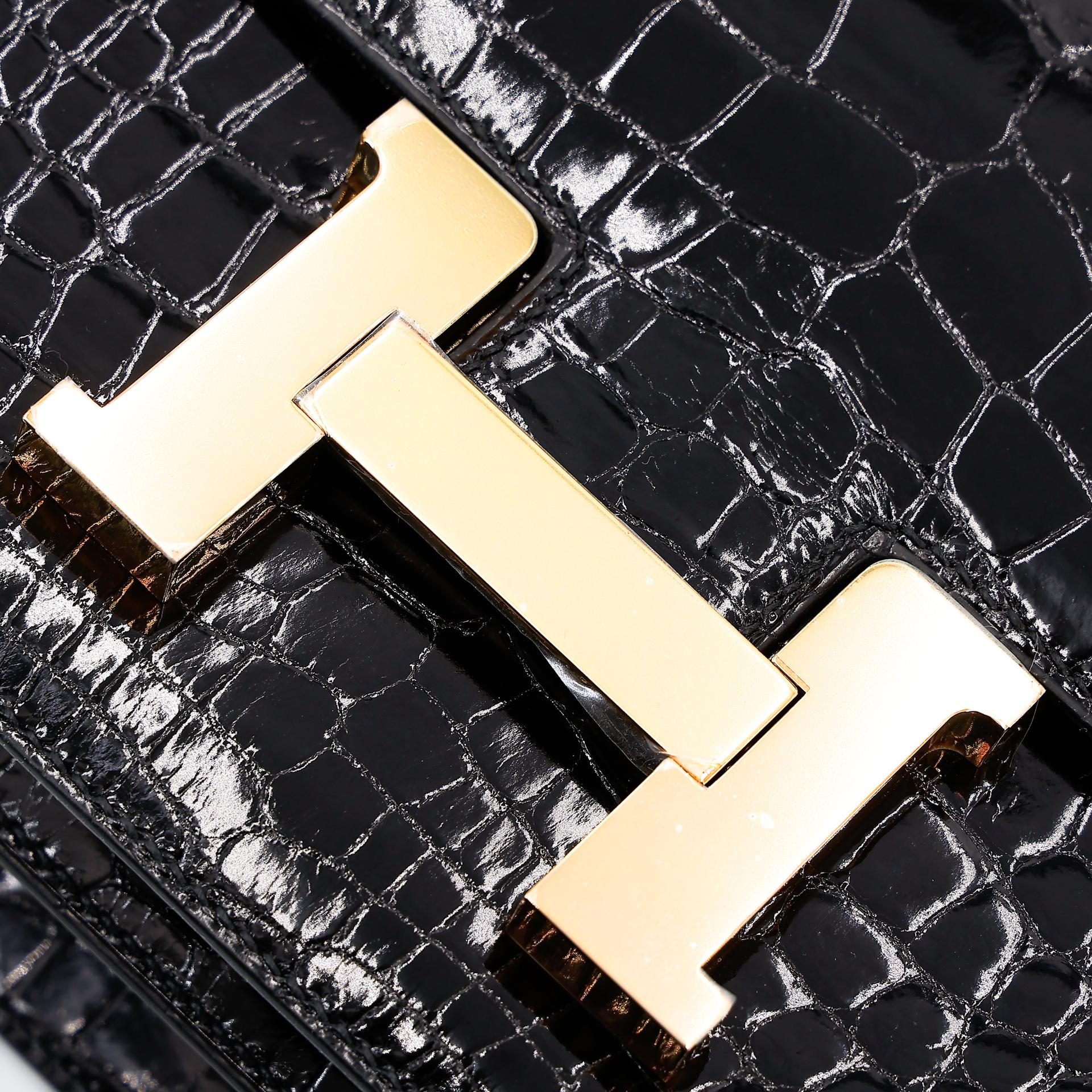 Excellent ( Rank SA ) HERMÈS Constance 24 Black (89) Alligator Rose Gold hardware A (2017) - 16