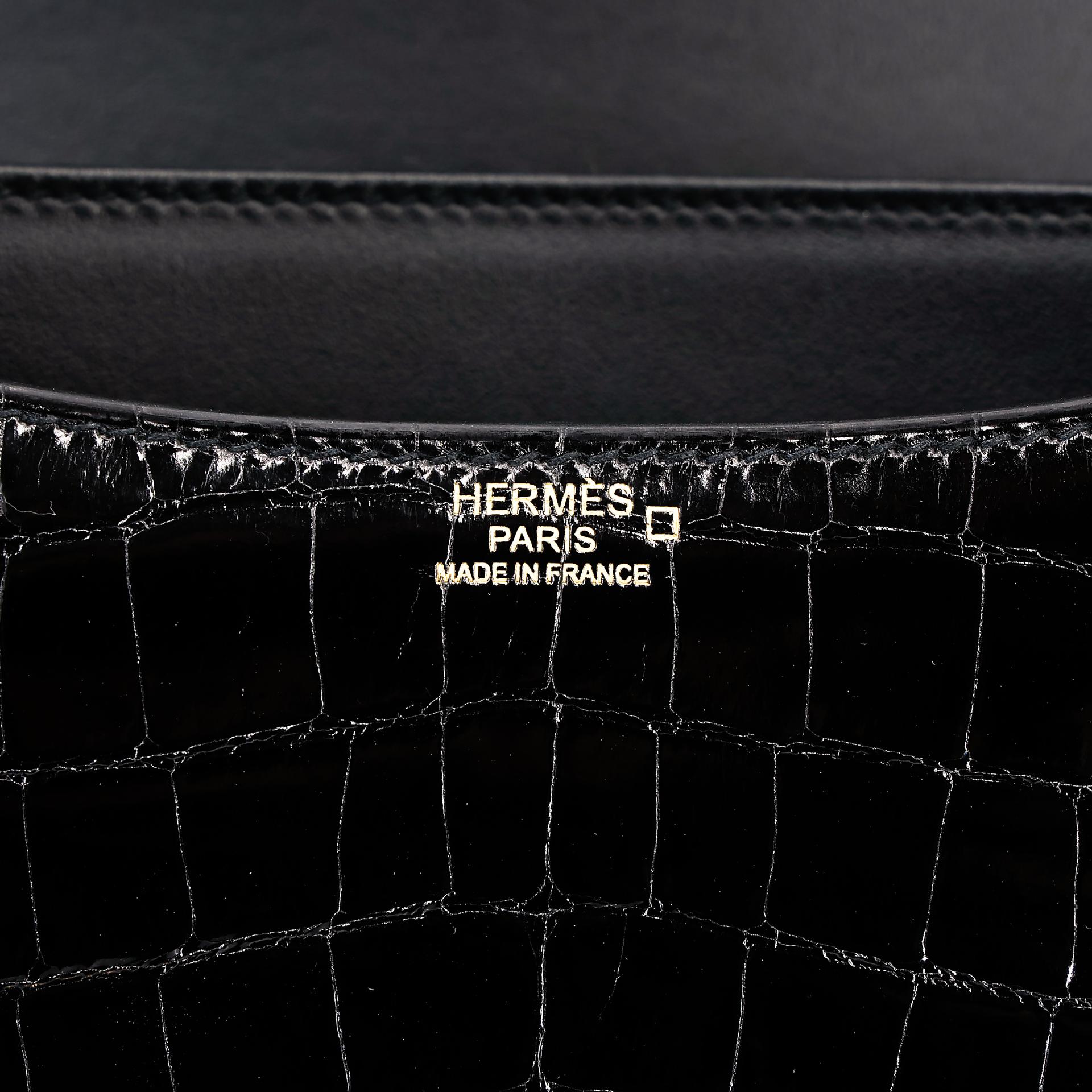 Excellent ( Rank SA ) HERMÈS Constance 24 Black (89) Alligator Rose Gold hardware A (2017) - 19