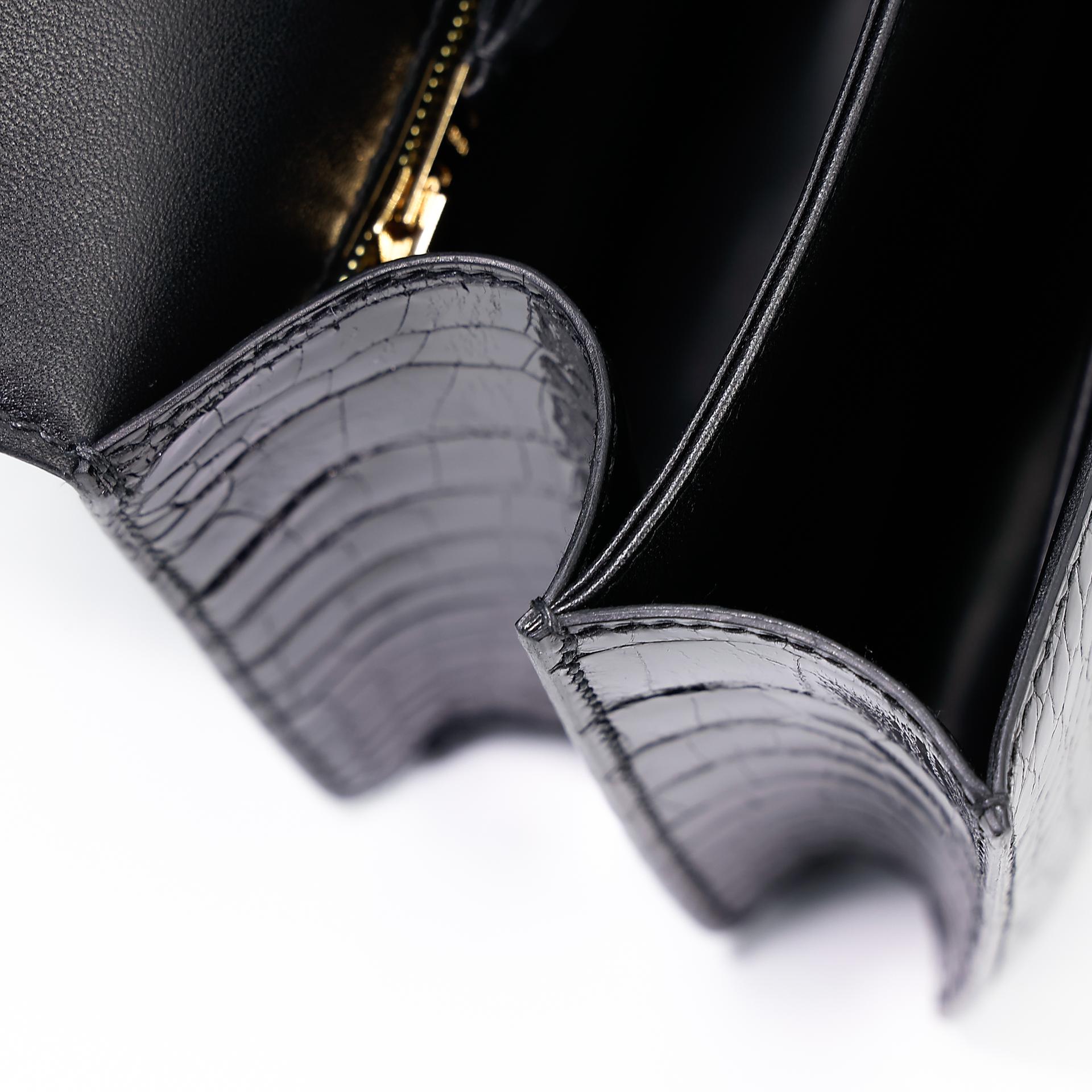 Excellent ( Rank SA ) HERMÈS Constance 24 Black (89) Alligator Rose Gold hardware A (2017) - 22