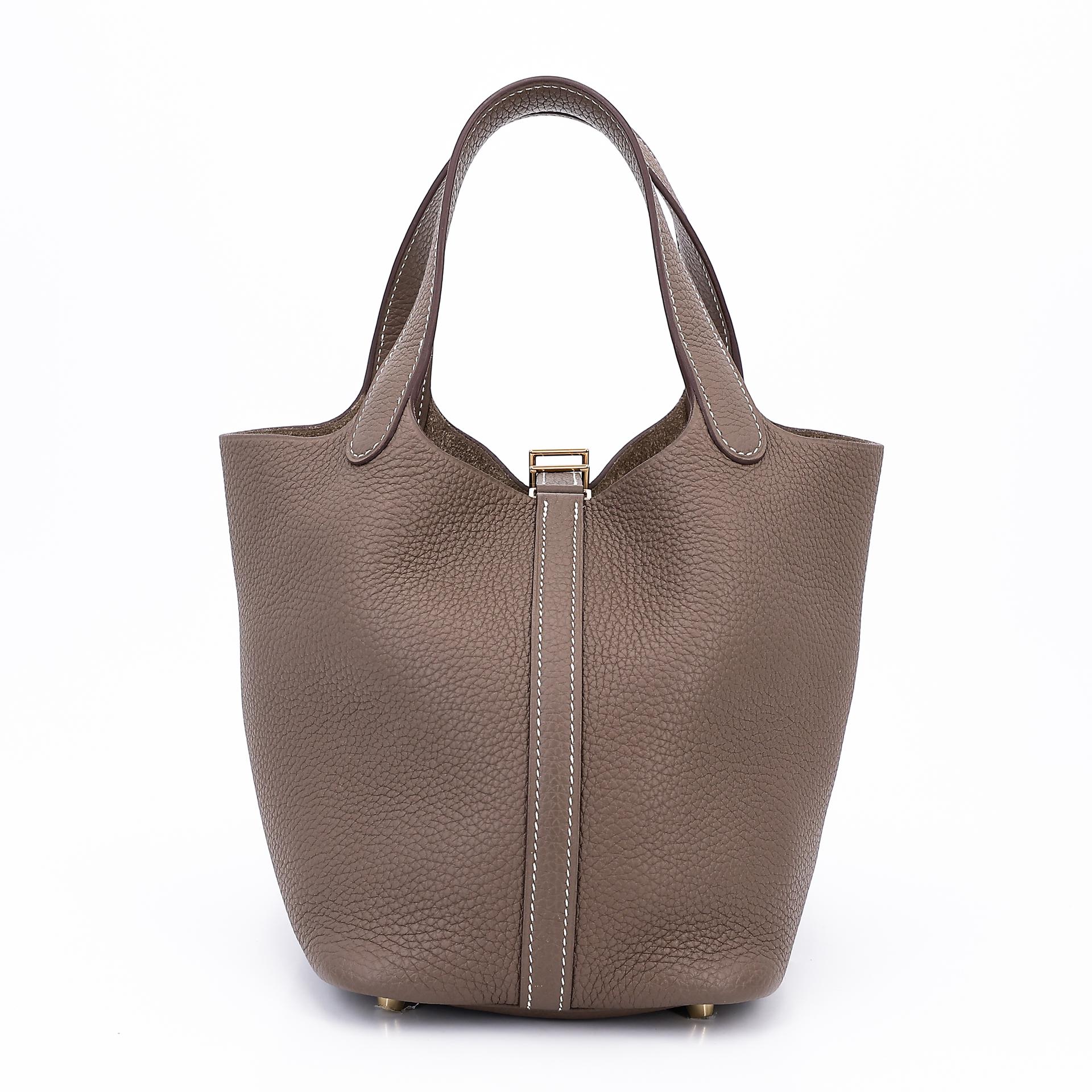 Excellent ( Rank SA ) HERMÈS Picotin Lock PM Etoupe (18) Clemence Gold hardware Y (2020) - 2