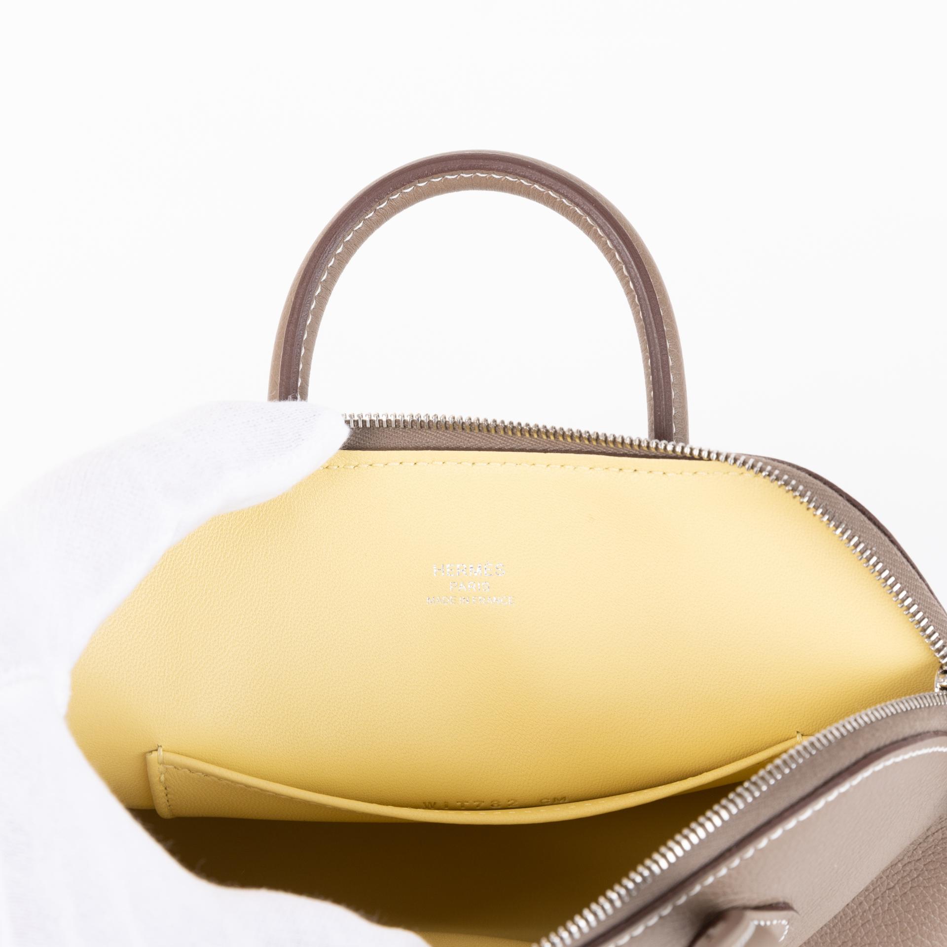 Brand New ( Rank N ) HERMÈS Mini Bolide 1923 Etoupe (18) Jaune Poussin (1Z) Evercolor Palladium hardware W (2024) - 9