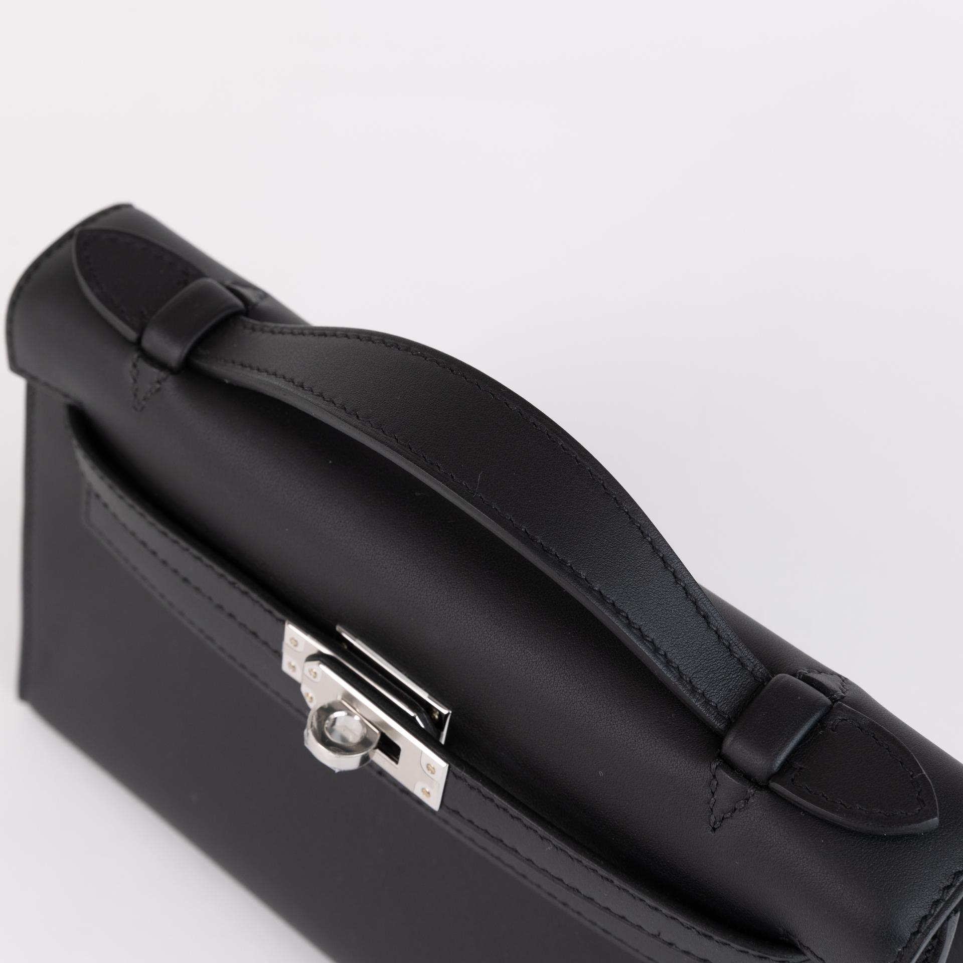 Brand New ( Rank N )  HERMÈS  Kelly Pochette Black (89) Swift Palladium hardware W (2024) - 3