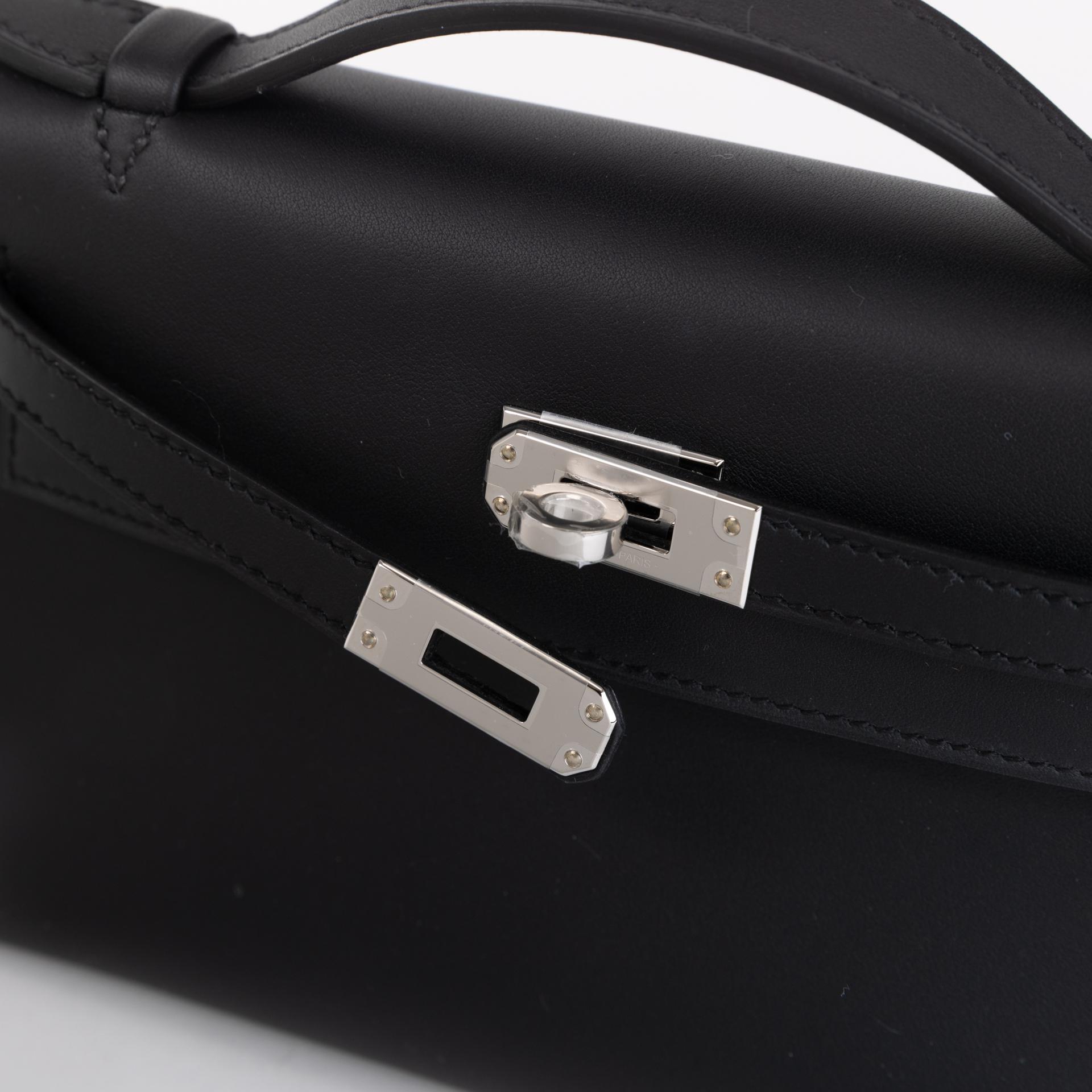 Brand New ( Rank N )  HERMÈS  Kelly Pochette Black (89) Swift Palladium hardware W (2024) - 8