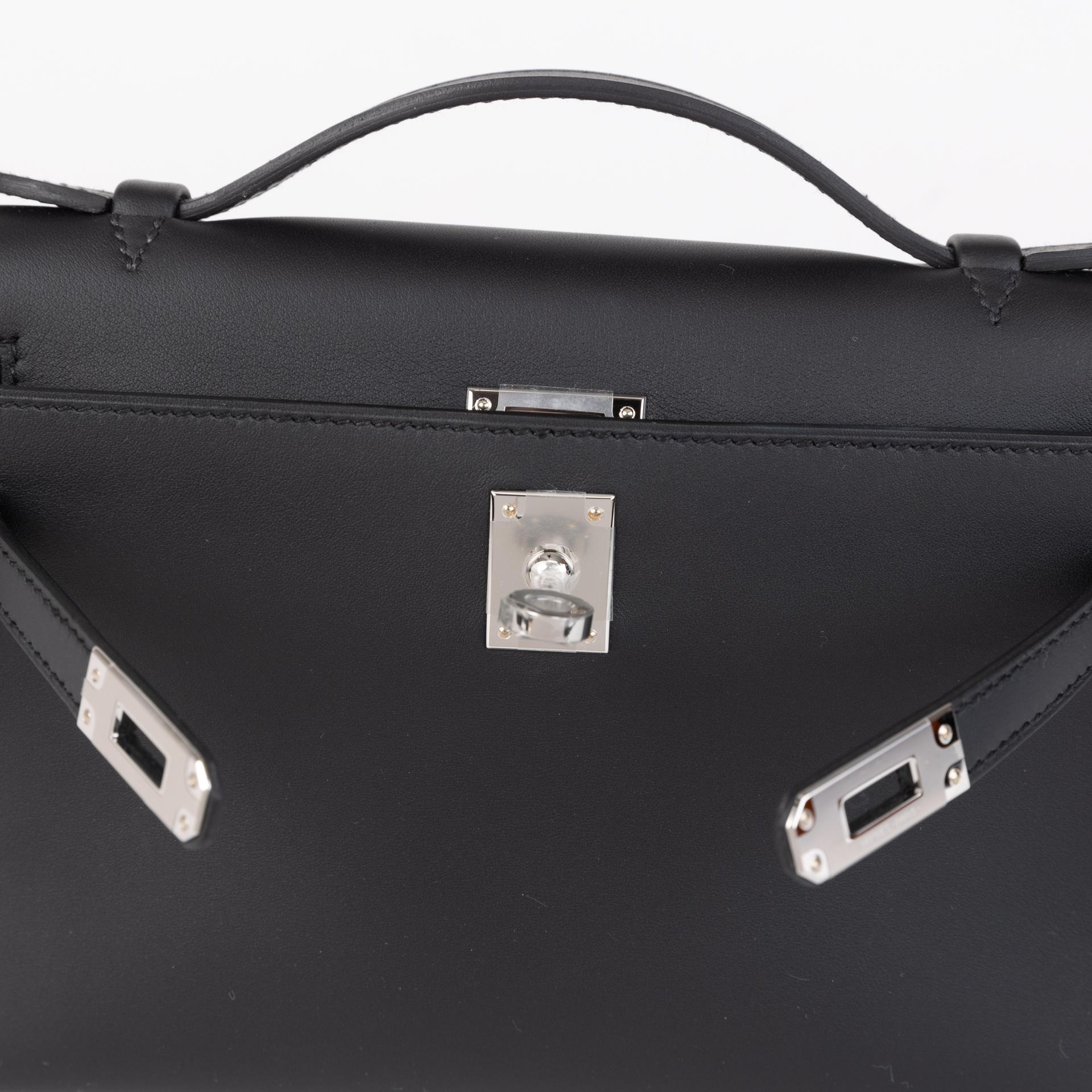 Brand New ( Rank N )  HERMÈS  Kelly Pochette Black (89) Swift Palladium hardware W (2024) - 9