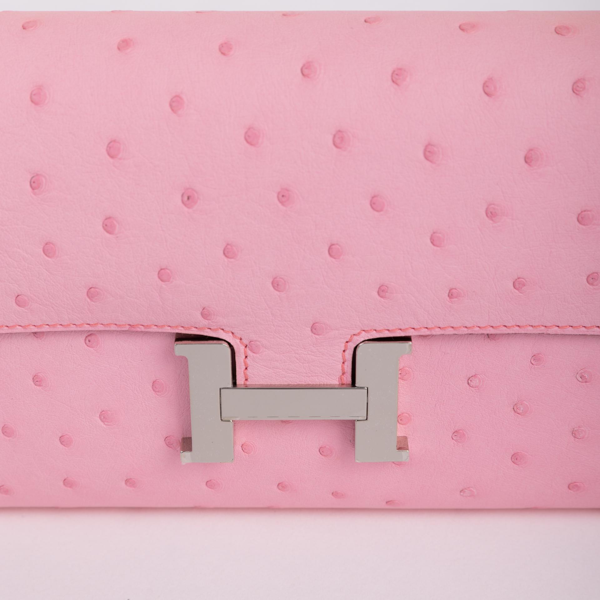 Unused ( Rank NS )  HERMÈS  Constance To Go Rose Bubblegum (L4) Ostrich Palladium hardware U (2022) - 8