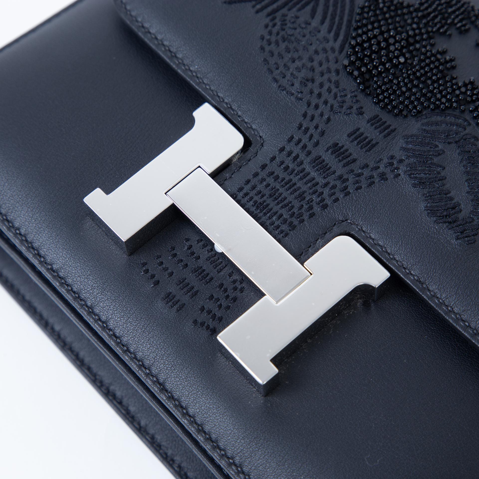 Brand New ( Rank N )  HERMÈS  Constance Mini Black (89) Swift Palladium hardware W (2024) - 3