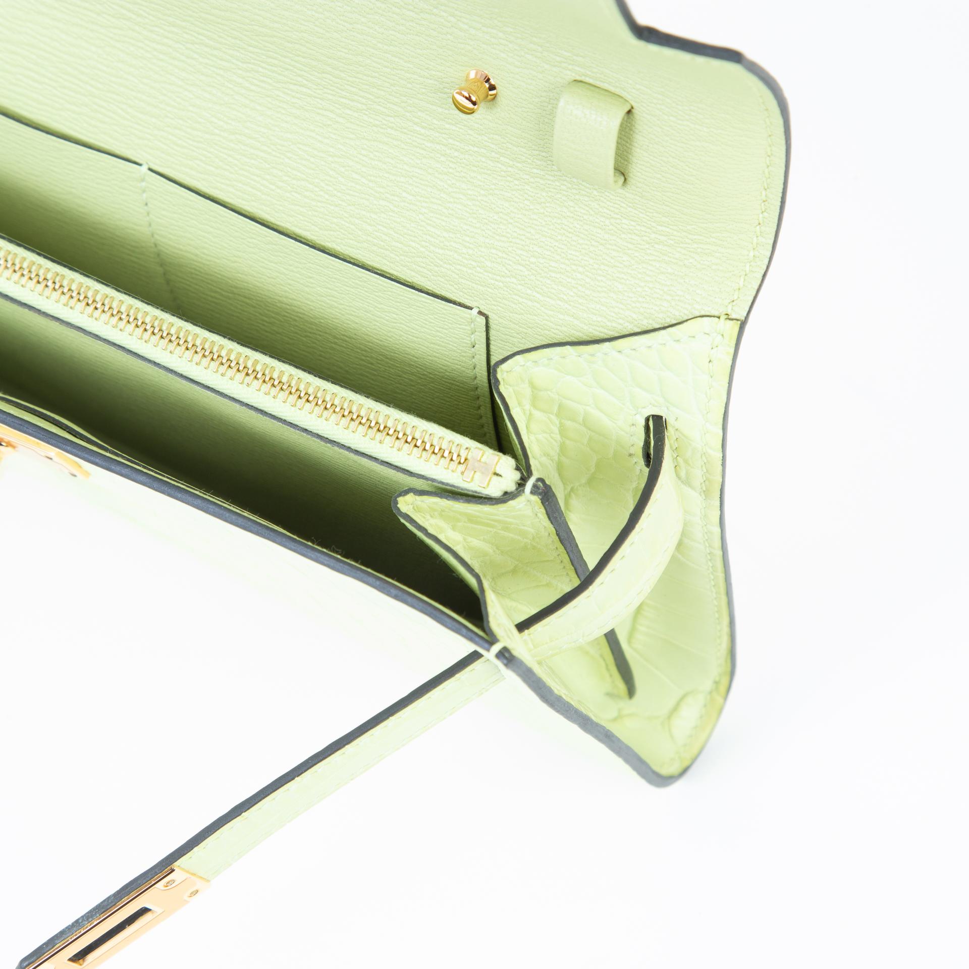 SA超美品 HERMÈS 愛馬仕 Kelly To Go 錢包 R9 嫩芽綠 Jaune Bourgeon □ 短吻鱷 霧面 金扣 Z刻 2021年 - 10