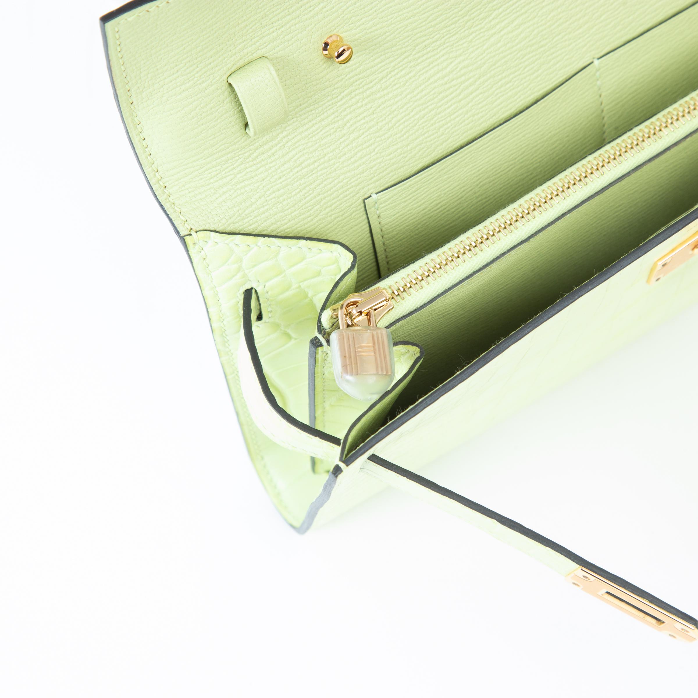 ランク SA HERMÈS エルメス ケリートゥーゴー ジョーヌ ブルジョン (R9) クロコダイル アリゲーター マット ゴールド金具 Z刻印 (2021) - 11