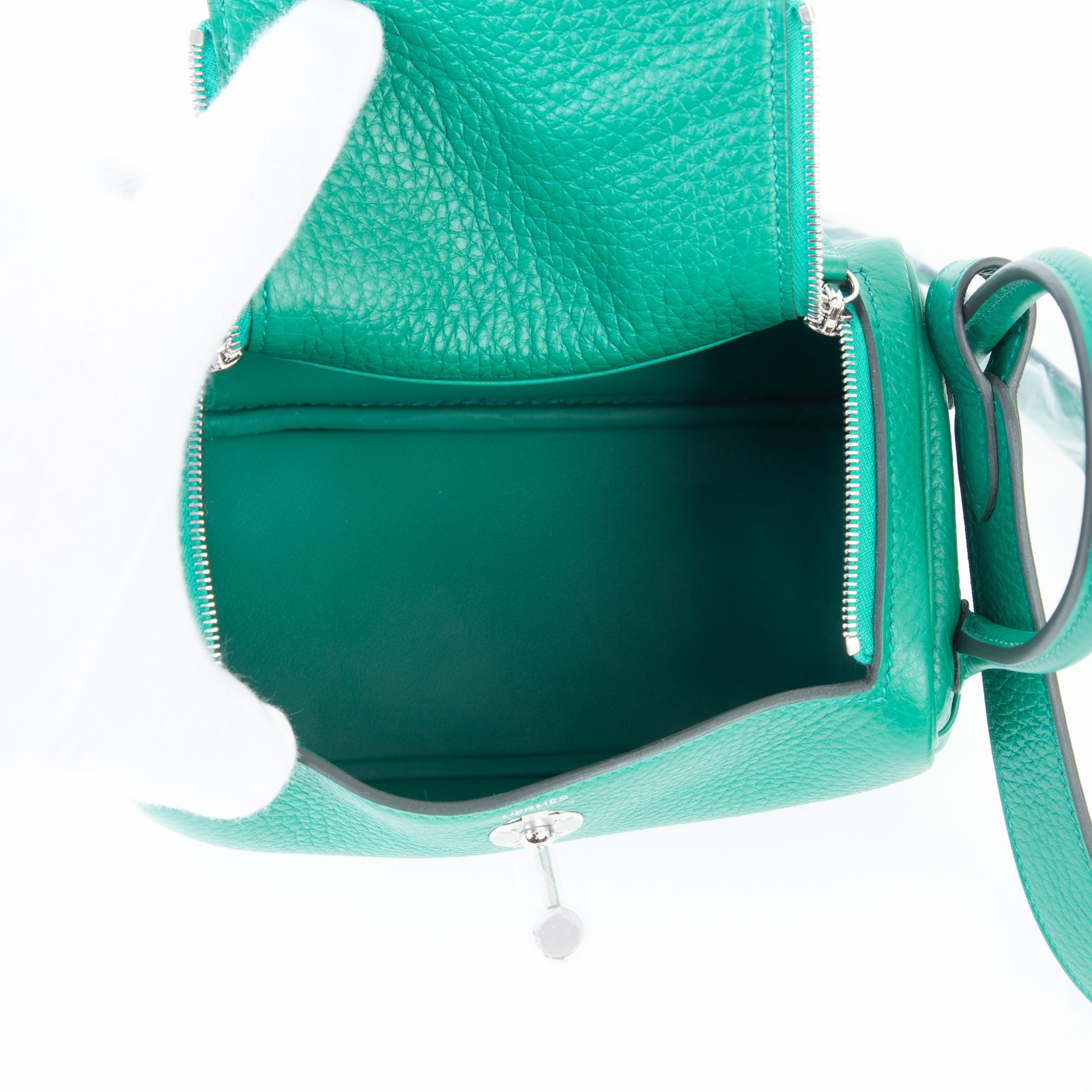 Brand New ( Rank N ) HERMÈS Mini Lindy II Vert Vertigo (U4) Clemence Palladium hardware W (2024) - 10