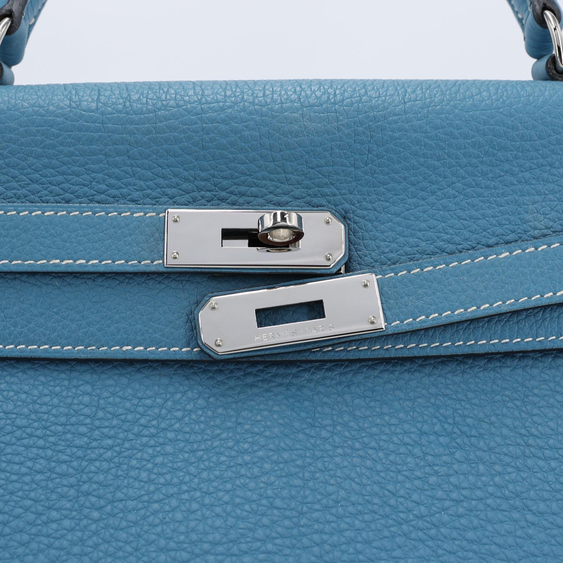 Very Good ( Rank A) HERMÈS Kelly 35 Bleu Jean (75) Togo Palladium hardware Square N (2010) - 10