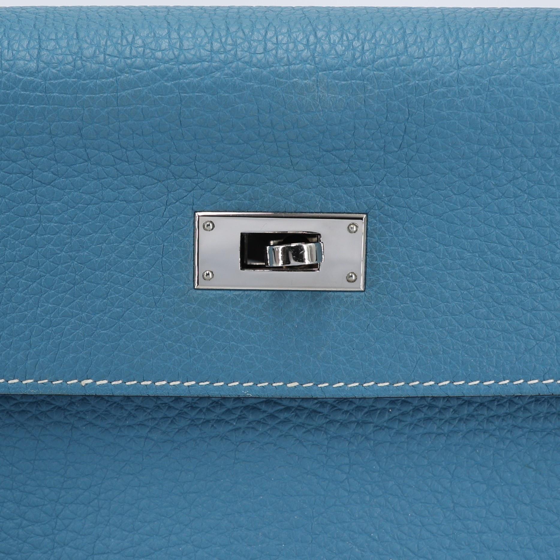 Very Good ( Rank A) HERMÈS Kelly 35 Bleu Jean (75) Togo Palladium hardware Square N (2010) - 11