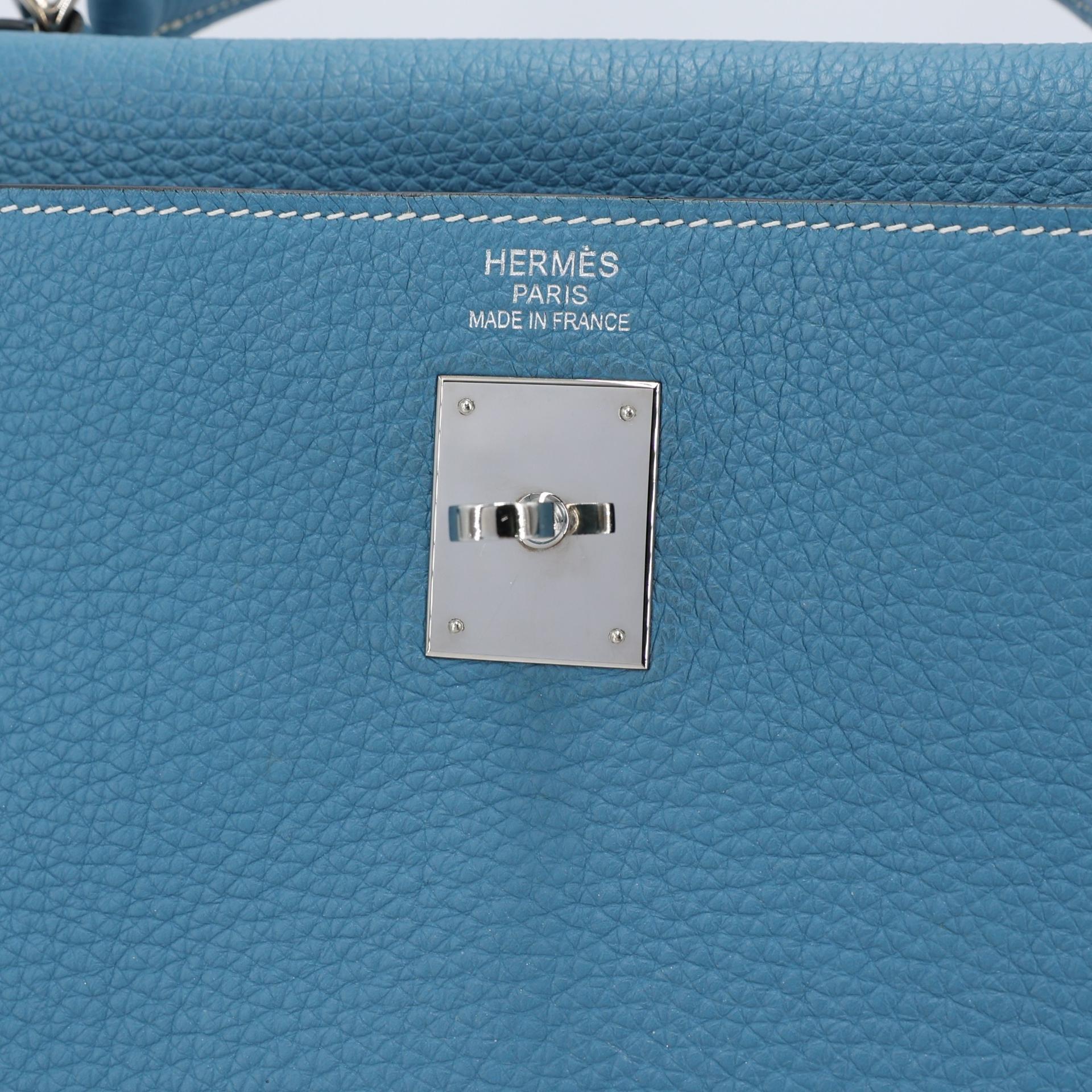 Very Good ( Rank A) HERMÈS Kelly 35 Bleu Jean (75) Togo Palladium hardware Square N (2010) - 12