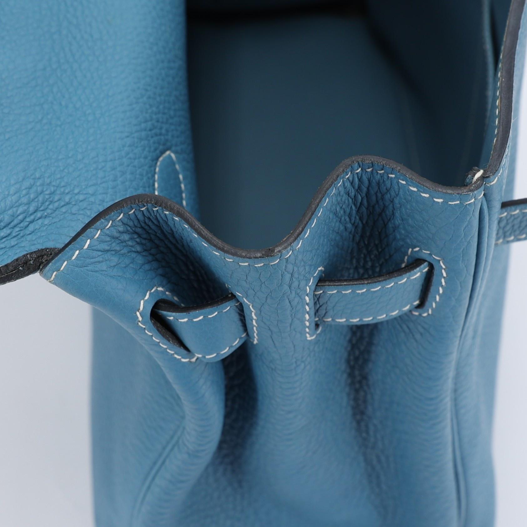 Very Good ( Rank A) HERMÈS Kelly 35 Bleu Jean (75) Togo Palladium hardware Square N (2010) - 15