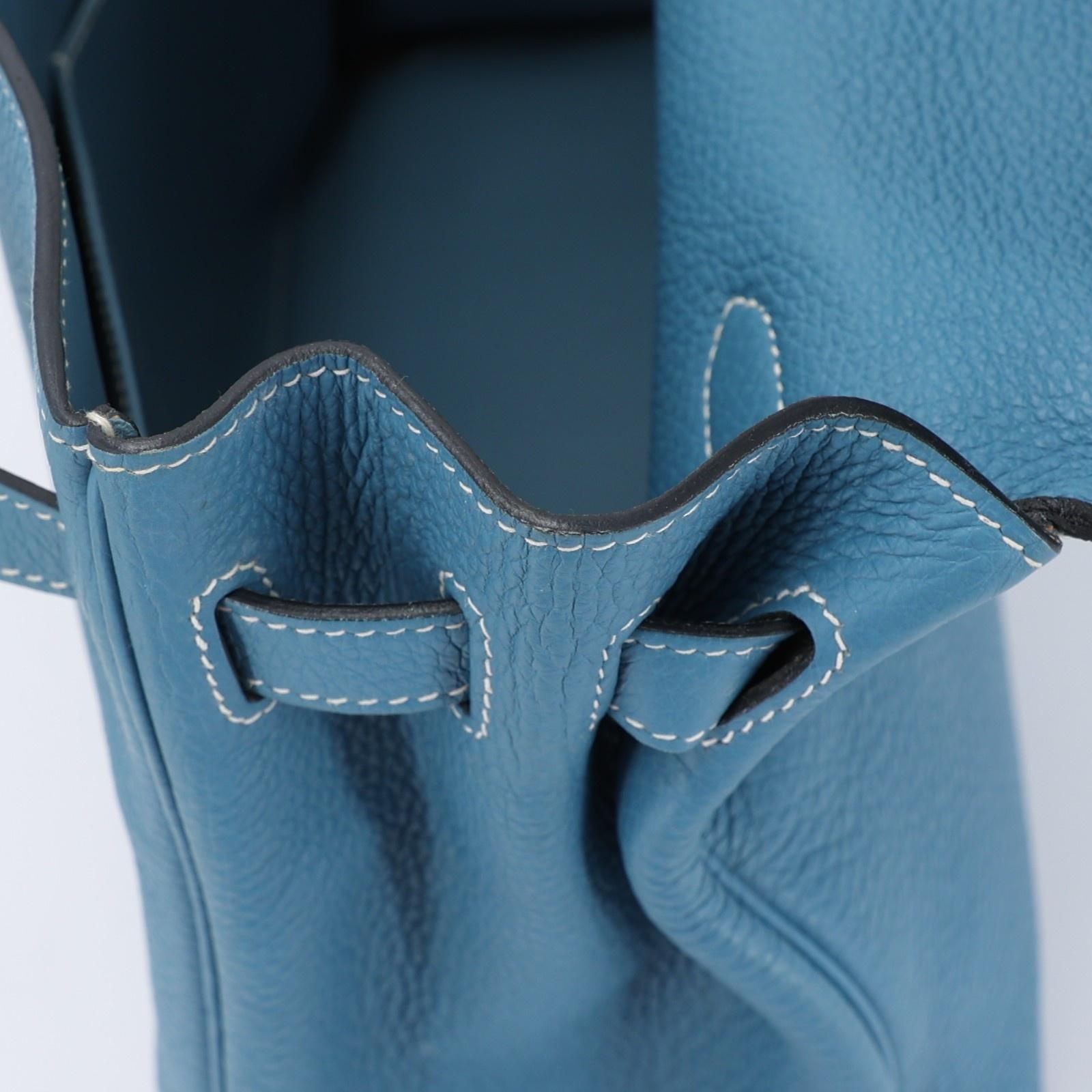 Very Good ( Rank A) HERMÈS Kelly 35 Bleu Jean (75) Togo Palladium hardware Square N (2010) - 16
