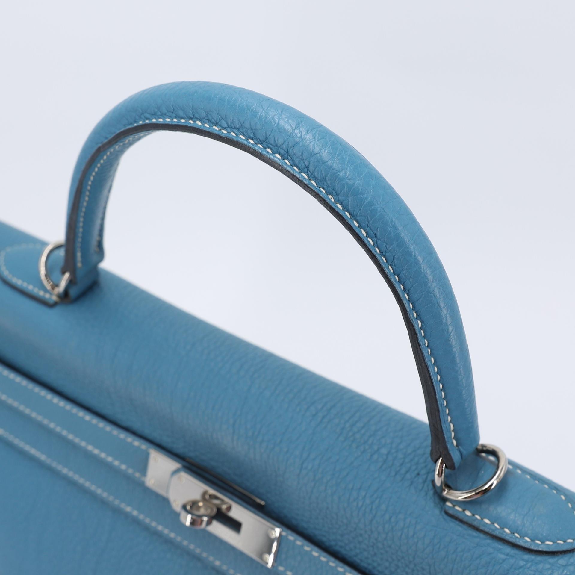 Very Good ( Rank A) HERMÈS Kelly 35 Bleu Jean (75) Togo Palladium hardware Square N (2010) - 3