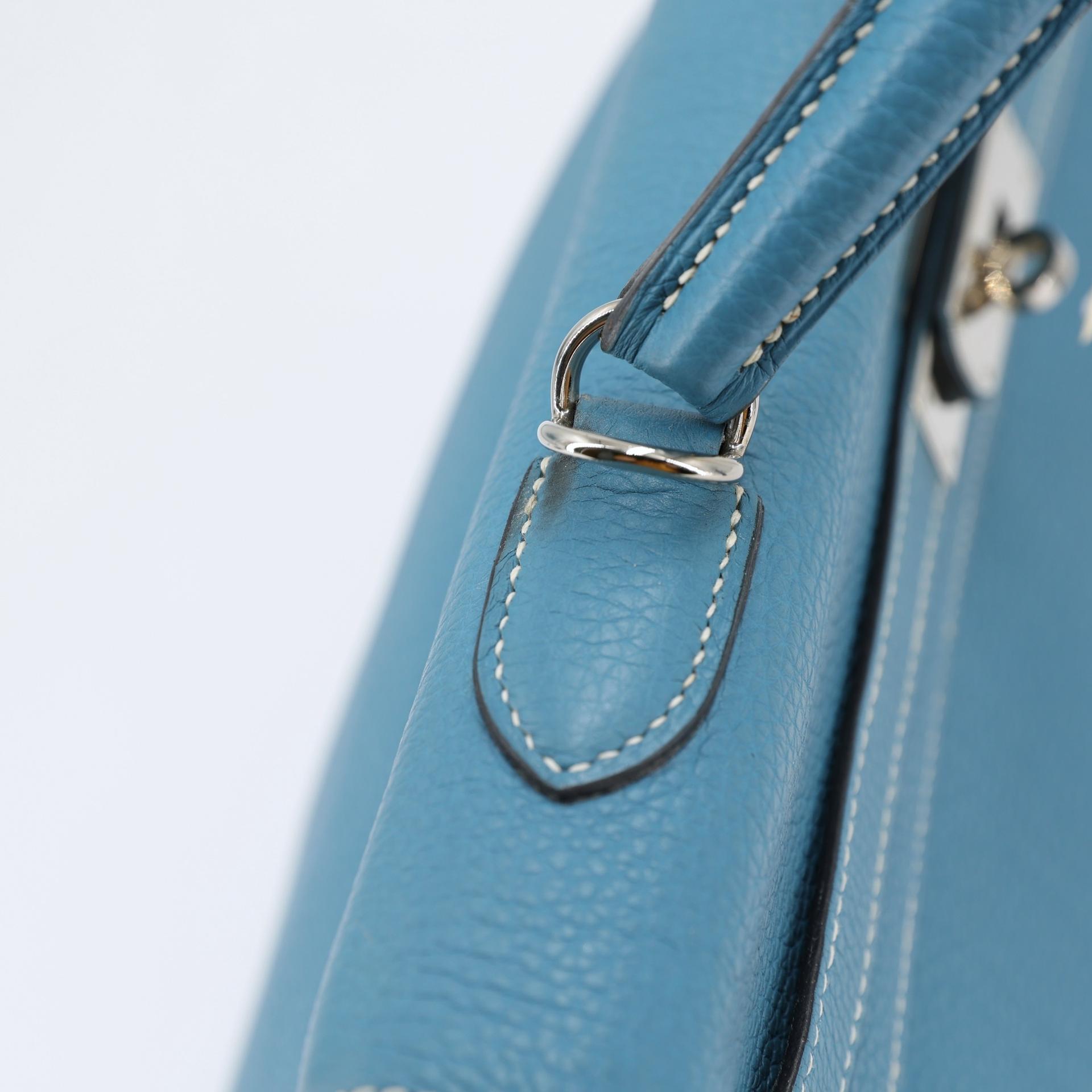 Very Good ( Rank A) HERMÈS Kelly 35 Bleu Jean (75) Togo Palladium hardware Square N (2010) - 5