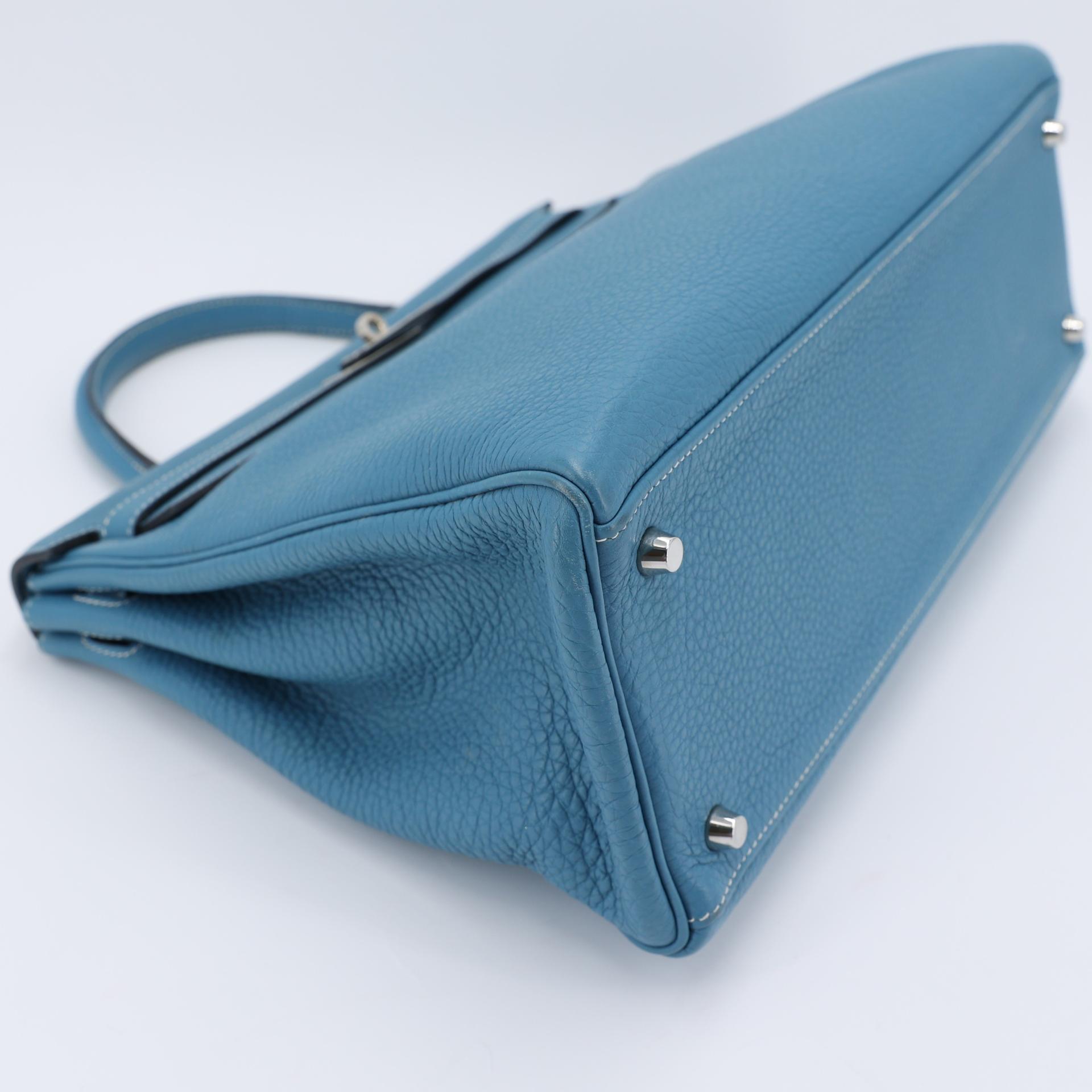 Very Good ( Rank A) HERMÈS Kelly 35 Bleu Jean (75) Togo Palladium hardware Square N (2010) - 6