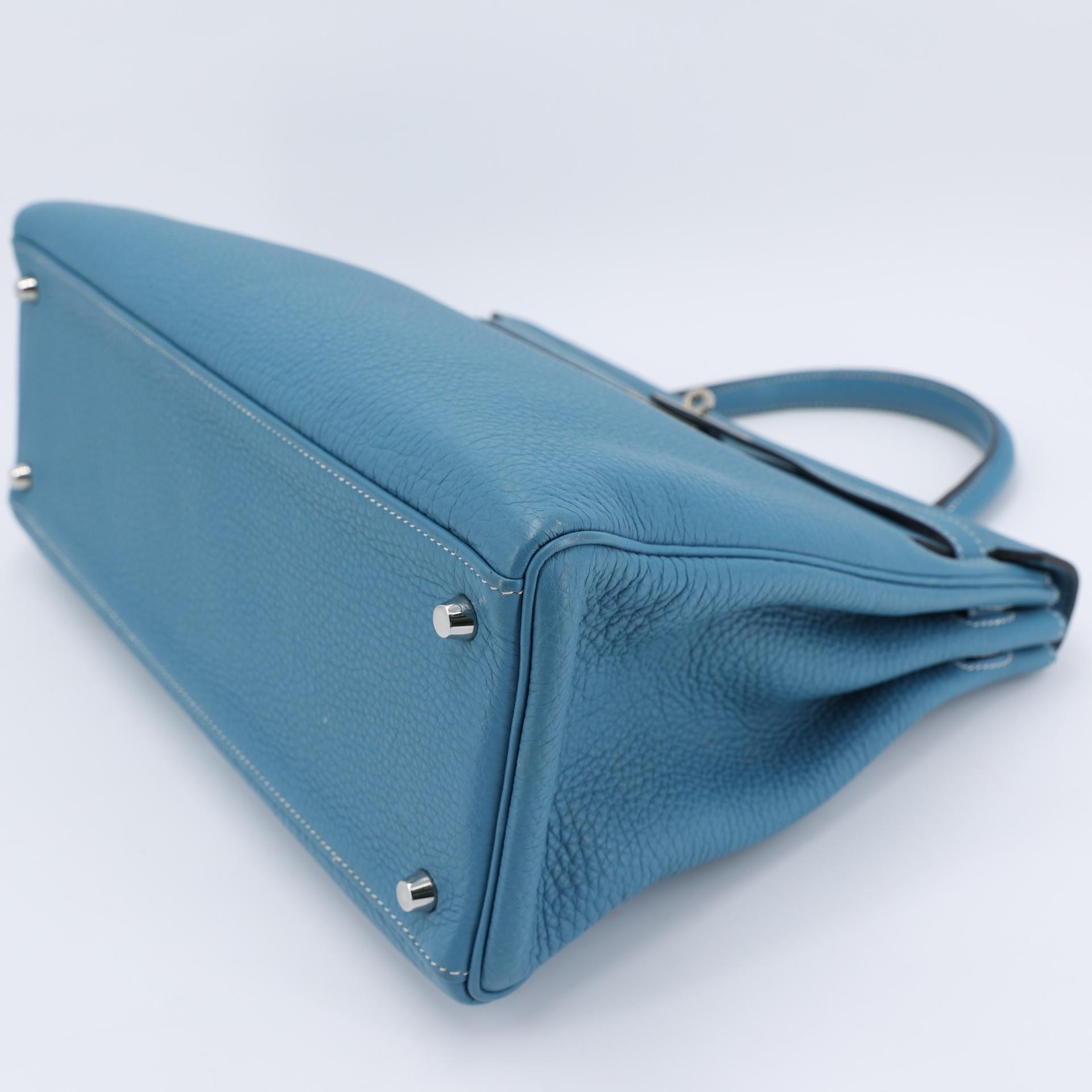 Very Good ( Rank A) HERMÈS Kelly 35 Bleu Jean (75) Togo Palladium hardware Square N (2010) - 7
