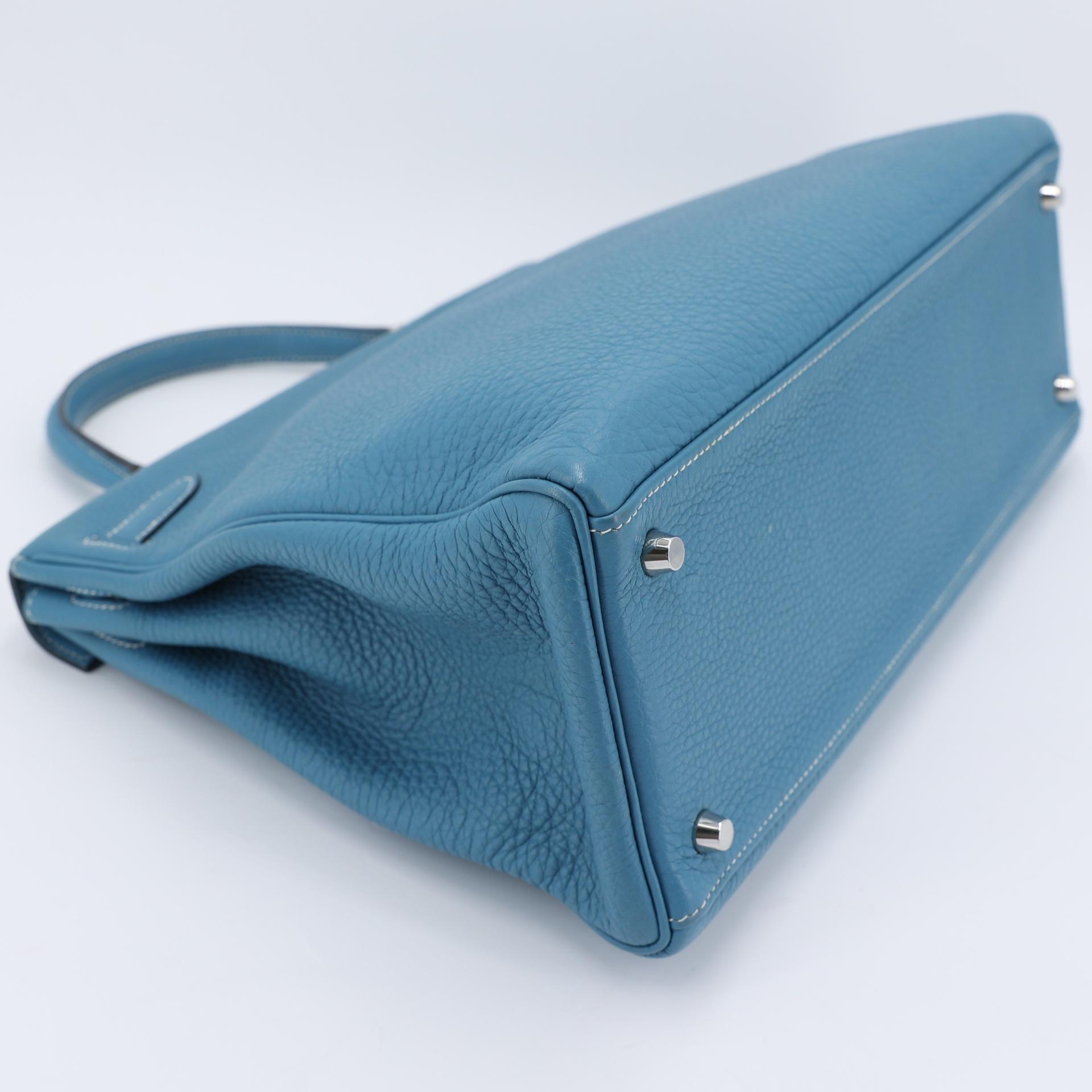 Very Good ( Rank A) HERMÈS Kelly 35 Bleu Jean (75) Togo Palladium hardware Square N (2010) - 8