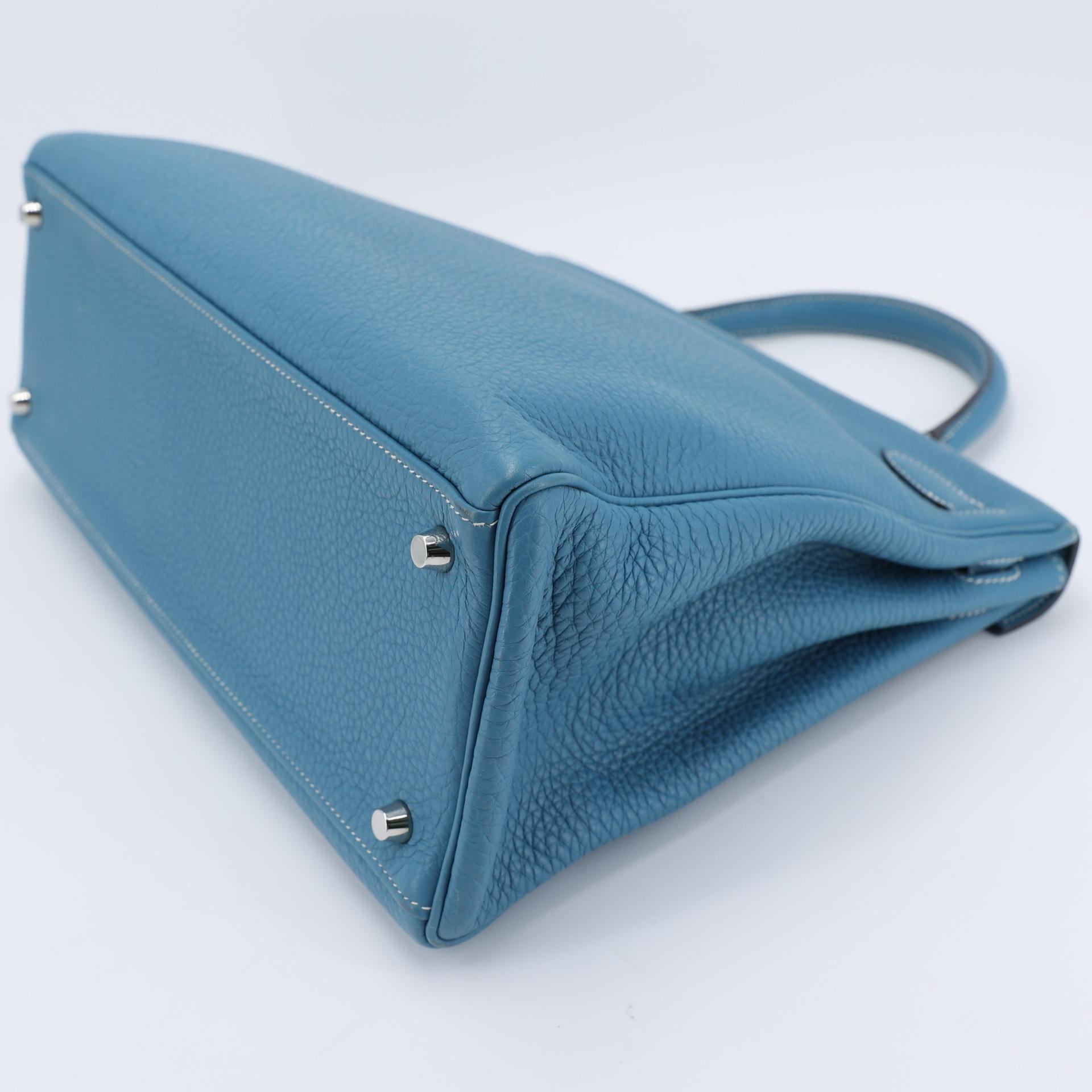 Very Good ( Rank A) HERMÈS Kelly 35 Bleu Jean (75) Togo Palladium hardware Square N (2010) - 9