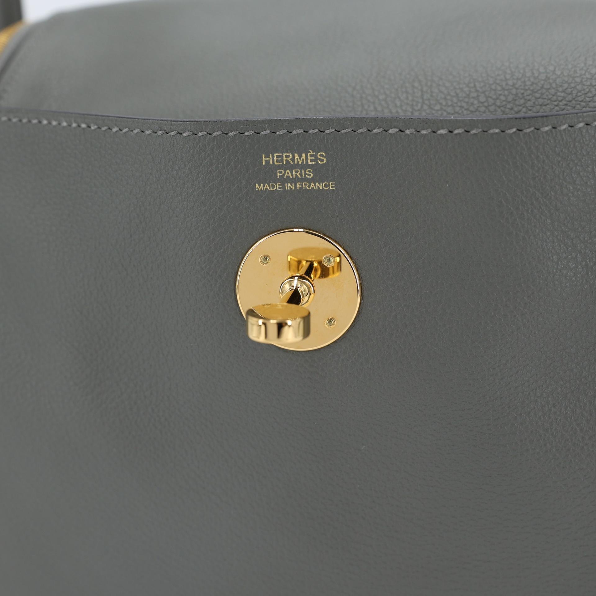 Excellent ( Rank SA ) HERMÈS Lindy 26 Gris Meyer (0L) Evercolor Gold hardware B (2023) - 9