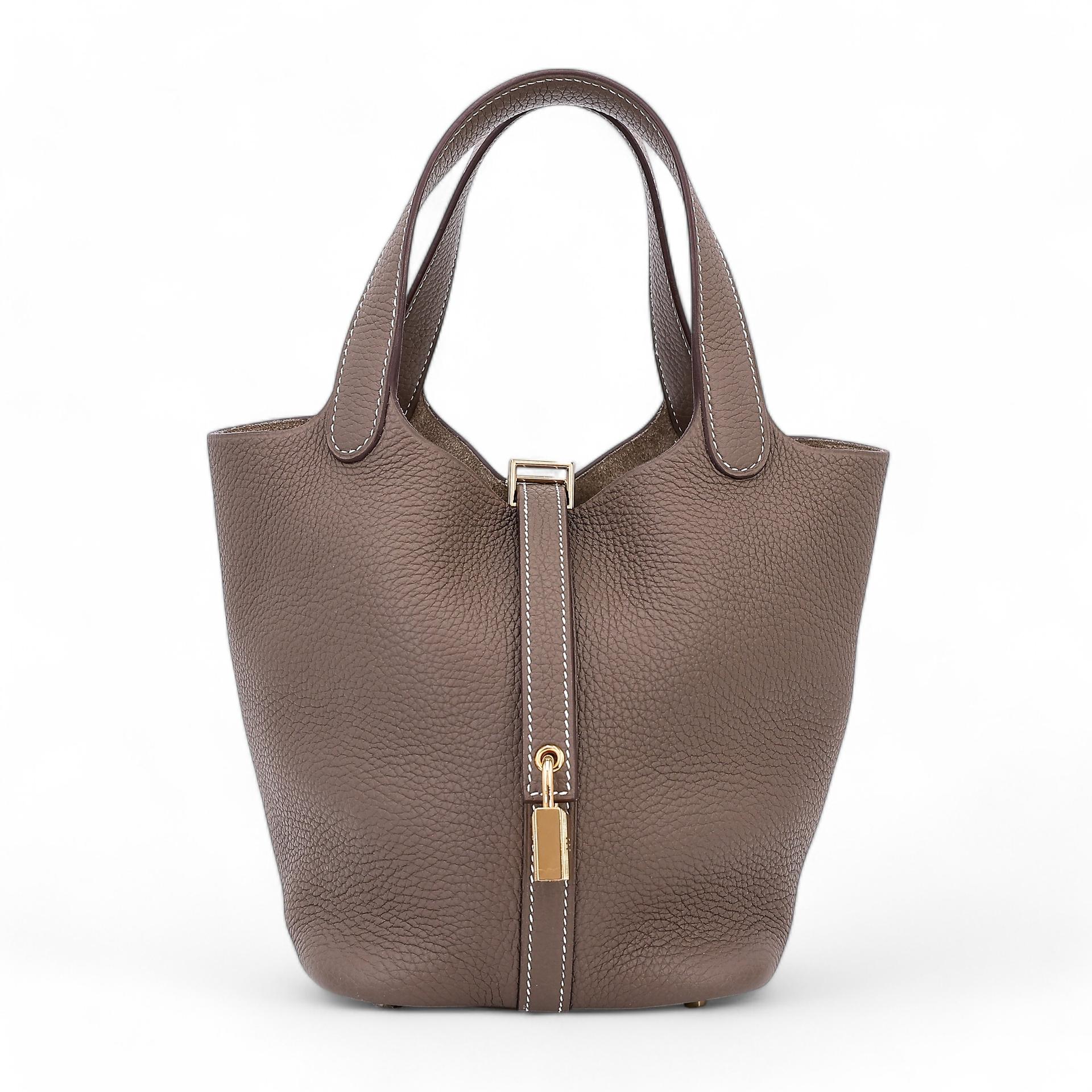 Excellent ( Rank SA ) HERMÈS Picotin Lock PM Etoupe (18) Clemence Gold hardware Y (2020) - 1