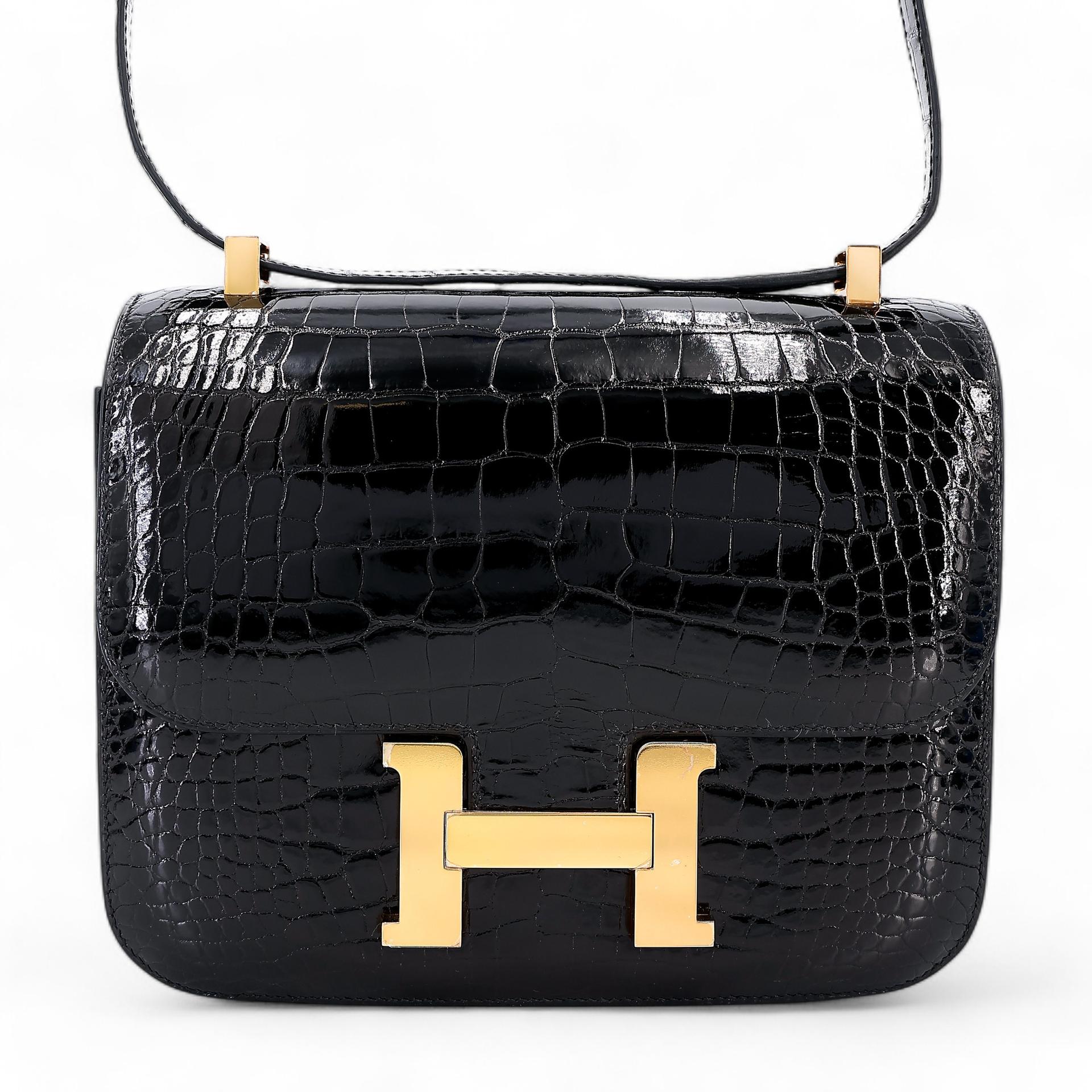 Excellent ( Rank SA ) HERMÈS Constance 24 Black (89) Alligator Rose Gold hardware A (2017) - 1