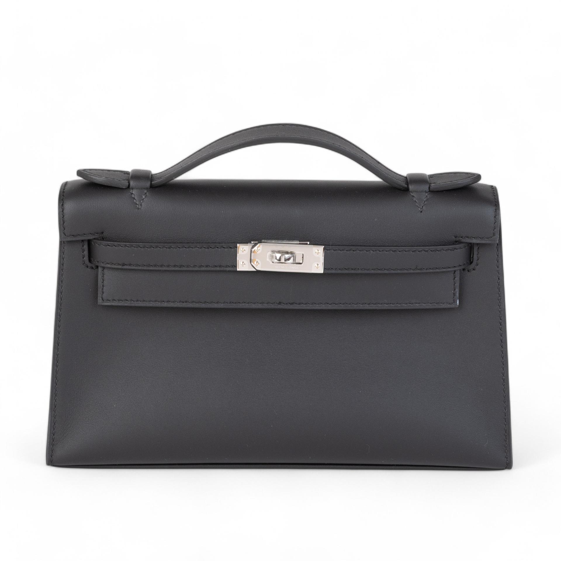 Brand New ( Rank N )  HERMÈS  Kelly Pochette Black (89) Swift Palladium hardware W (2024) - 1